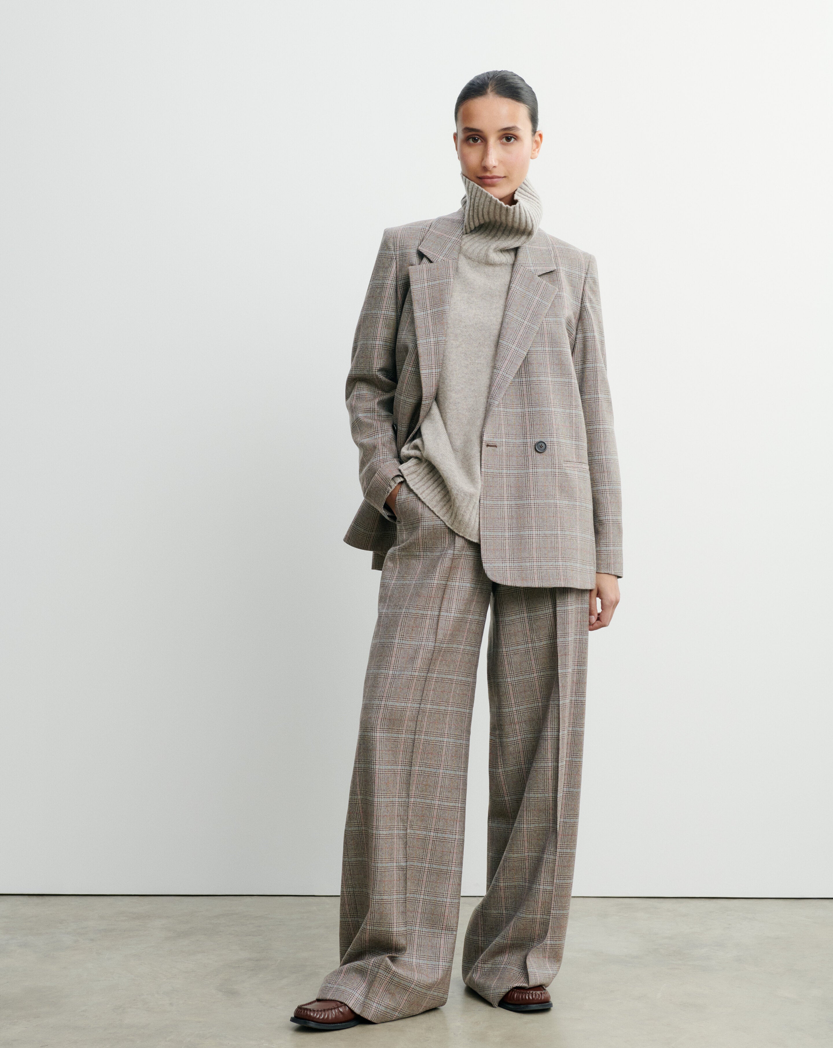 Blazer Prince de Galles-MILLET/CHOCOLAT-85% laine 15% cachemire