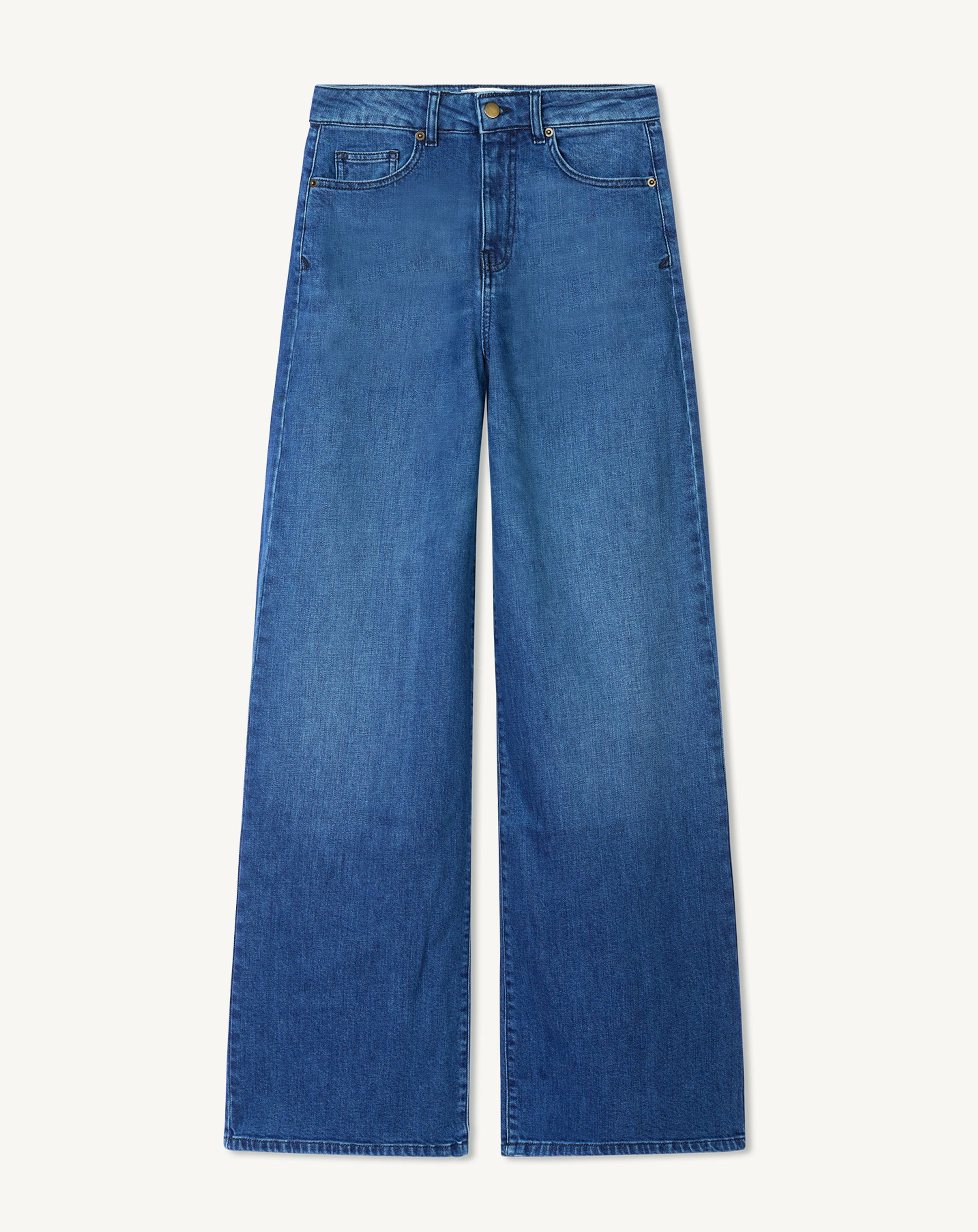 Wide-leg faded denim jeans in Cotton Women vintage blue | Eric Bompard