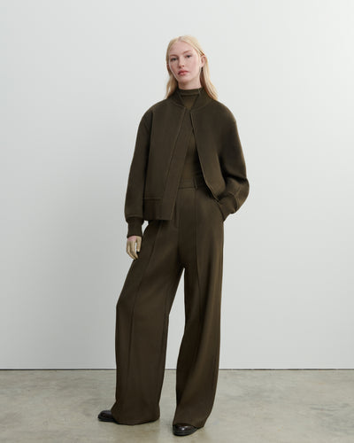 Pantalon à plis-VERT KELLER-85% laine; 15% cachemire