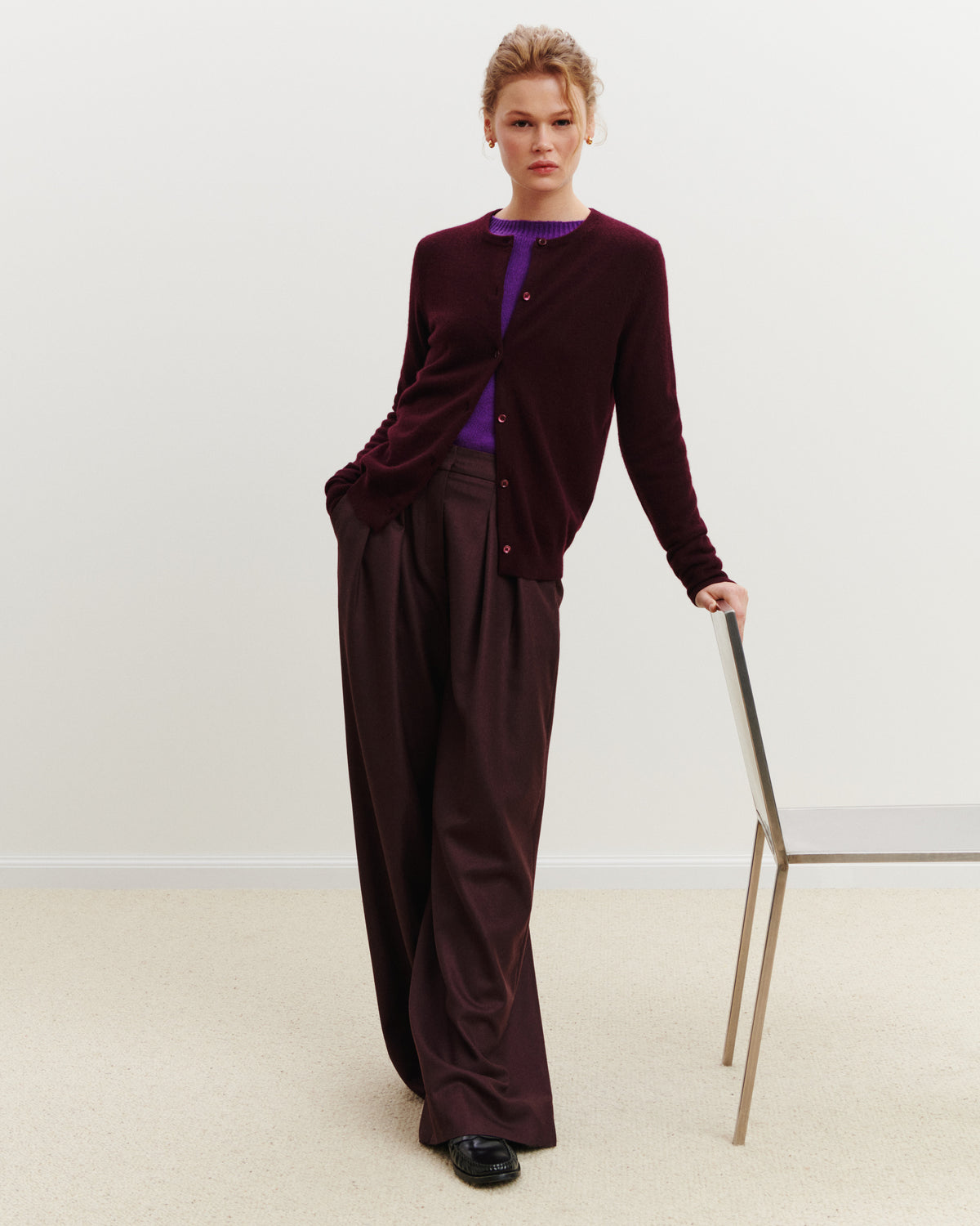 Pantalon ample à plis-GRENAT FONCE-85% laine; 15% cachemire