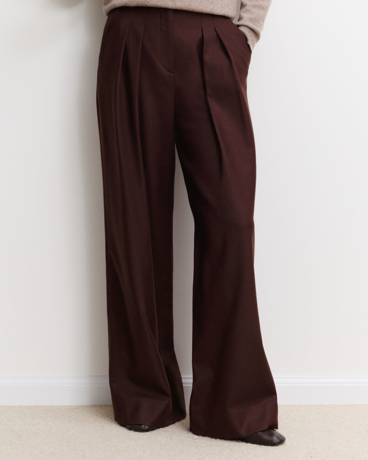 Pantalon ample à plis-GRENAT FONCE-85% laine; 15% cachemire