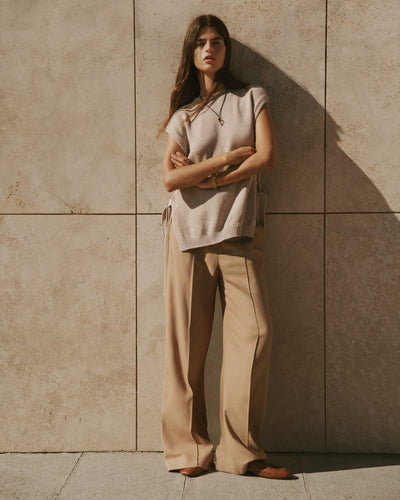 Pantalon nervuré en twill-SABLE-100% coton