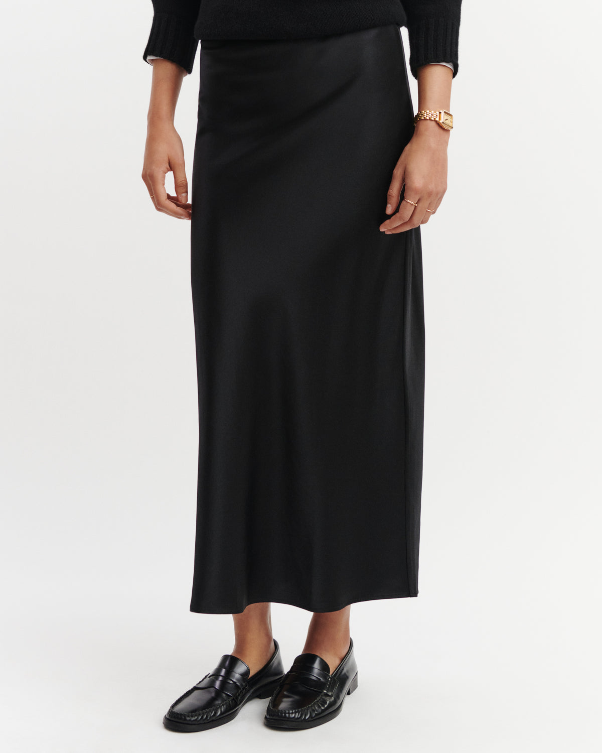 Jupe longue en soie-NOIR-100% : soie