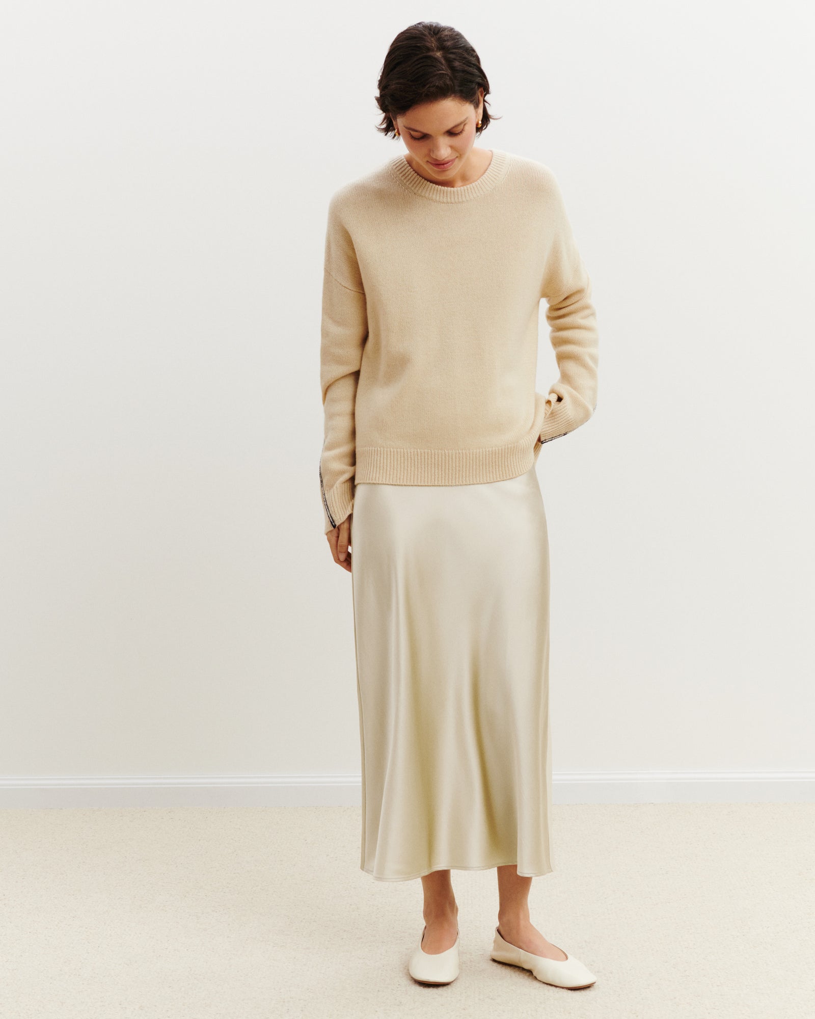 Jupe longue en soie-ECRU VINTAGE-100% soie
