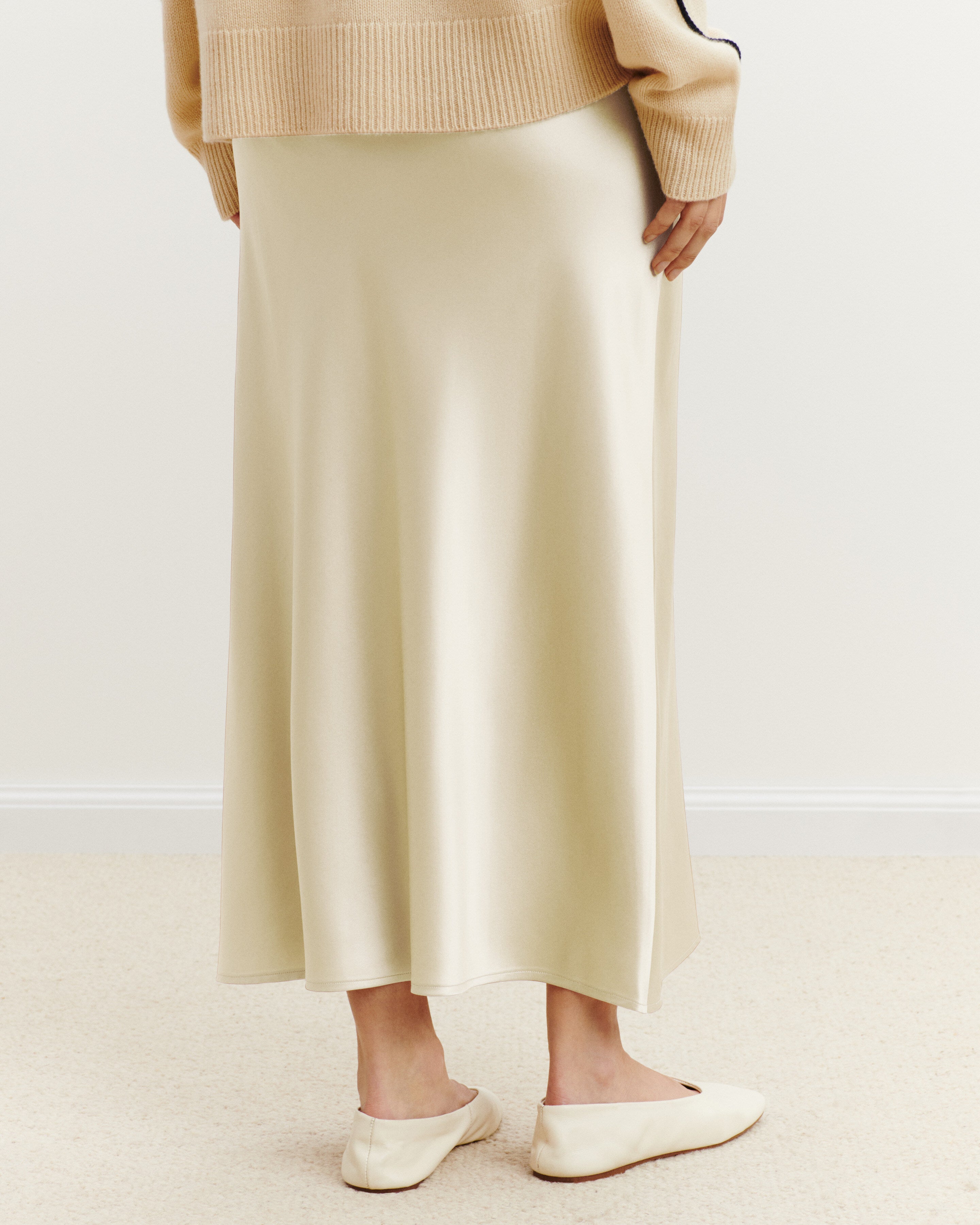 Jupe longue en soie-ECRU VINTAGE-100% soie