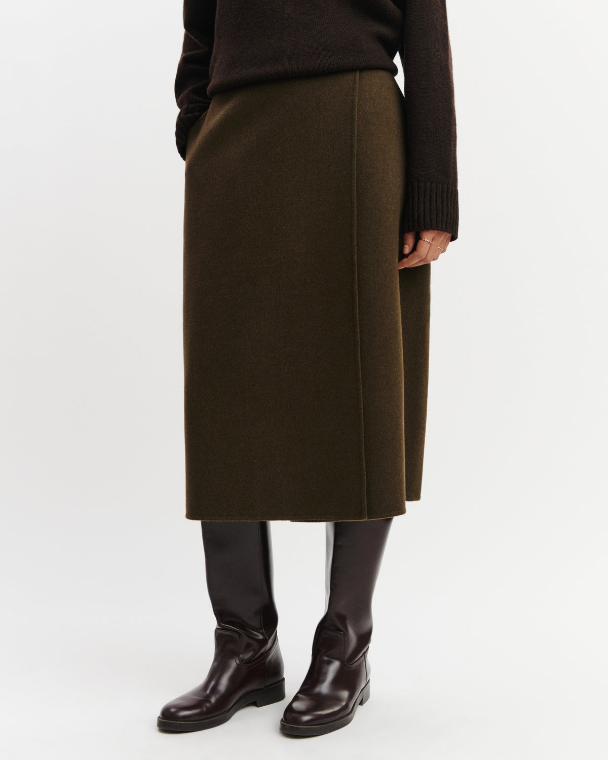 Jupe portefeuille-KAKI KOMBU-90% laine 10% cachemire
