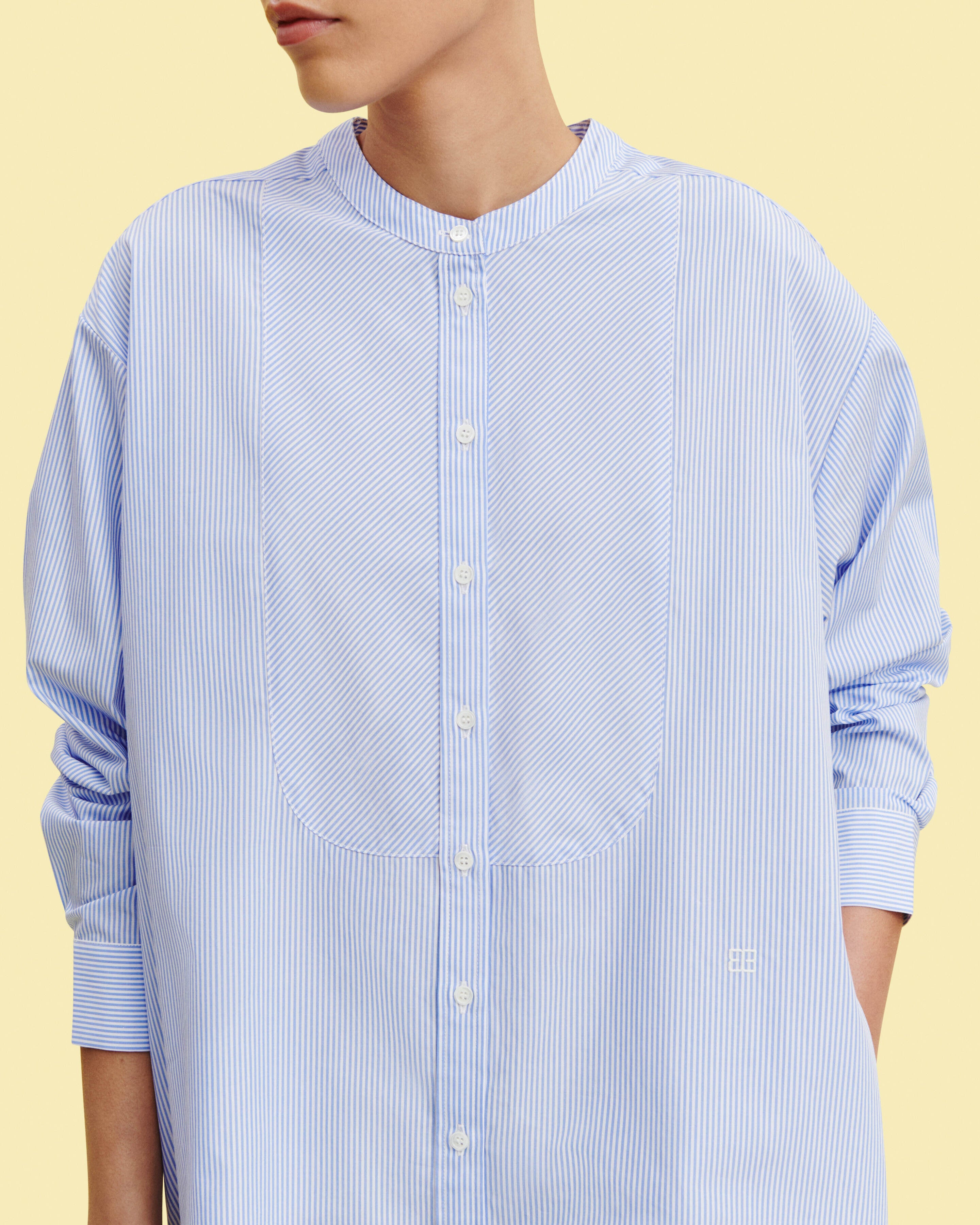 Robe chemise rayée-BLEU DE DELFT-100% coton