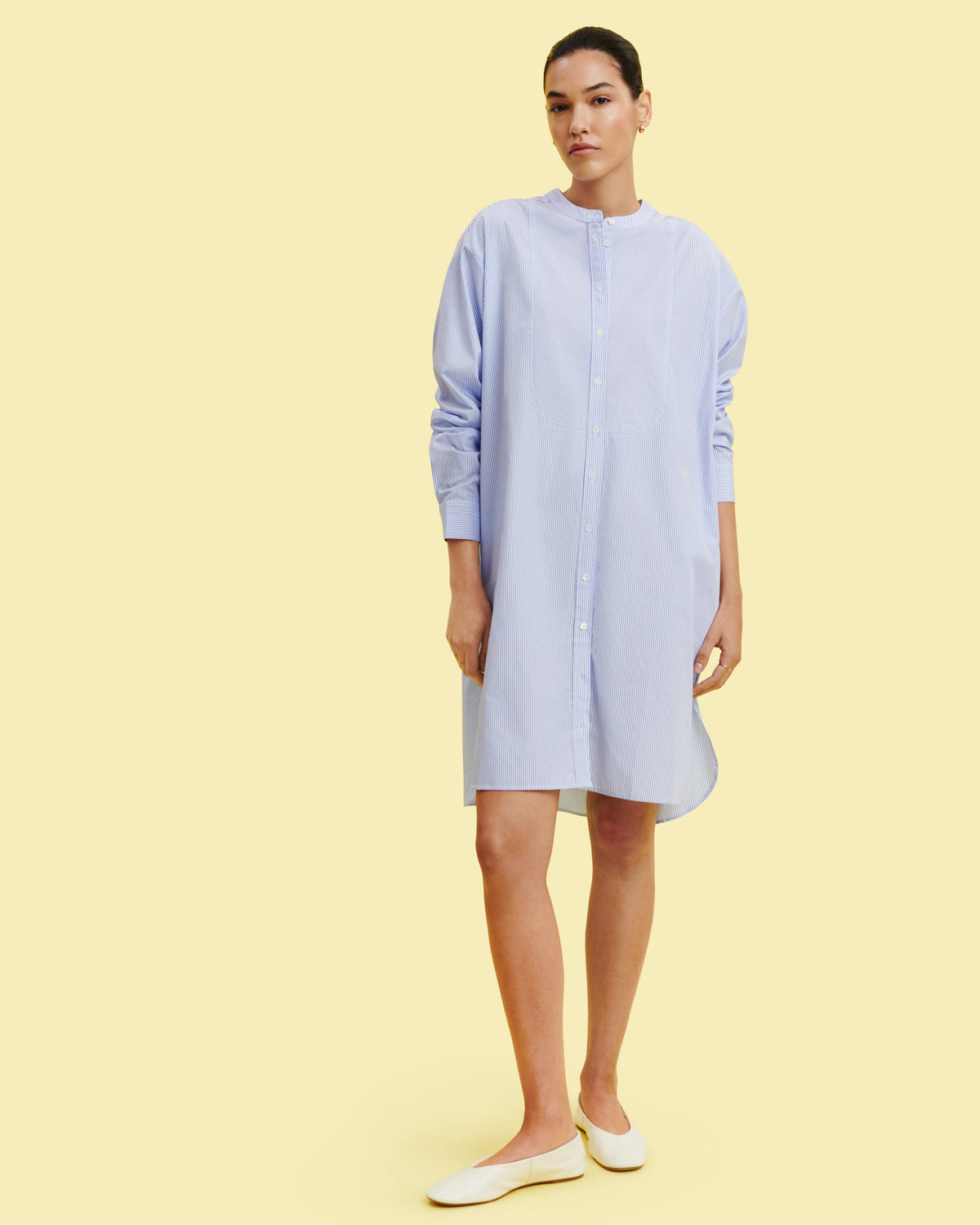Robe chemise rayée-BLEU DE DELFT-100% coton