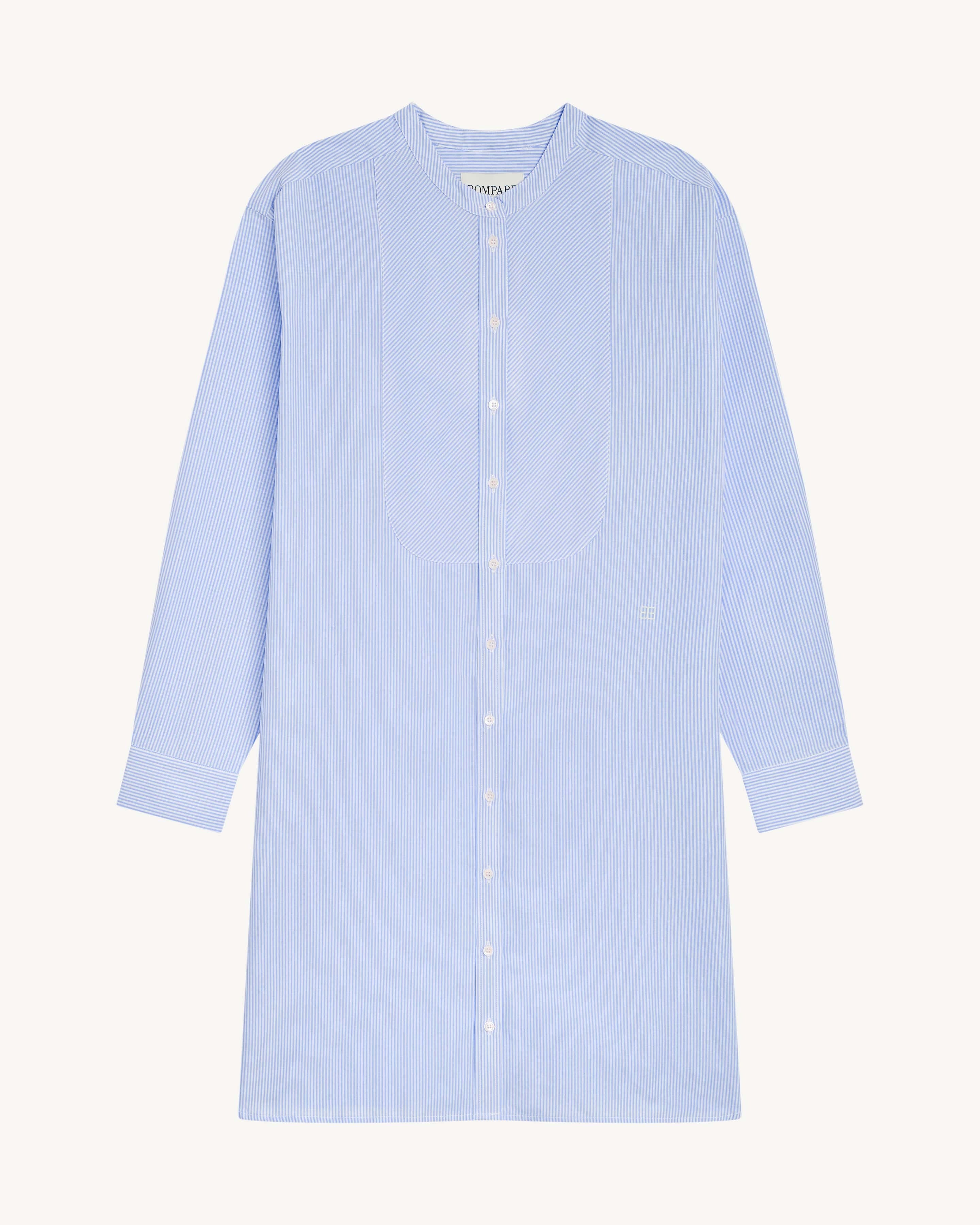 Robe chemise rayée-BLEU DE DELFT-100% coton