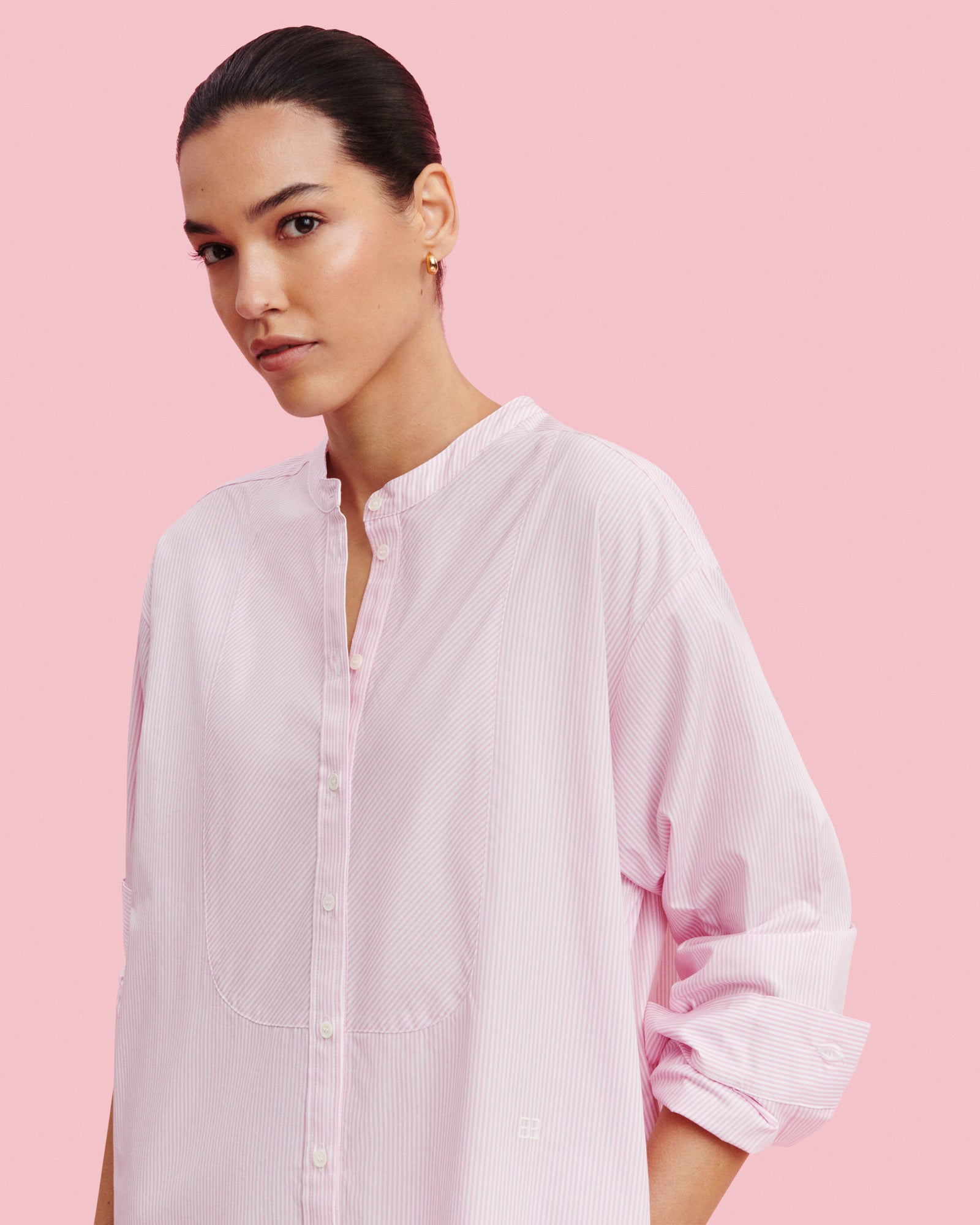 Robe chemise rayée-ROSE QUARTZ-100% coton
