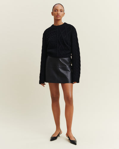Mini jupe en cuir-NOIR-100% cuir agneau
