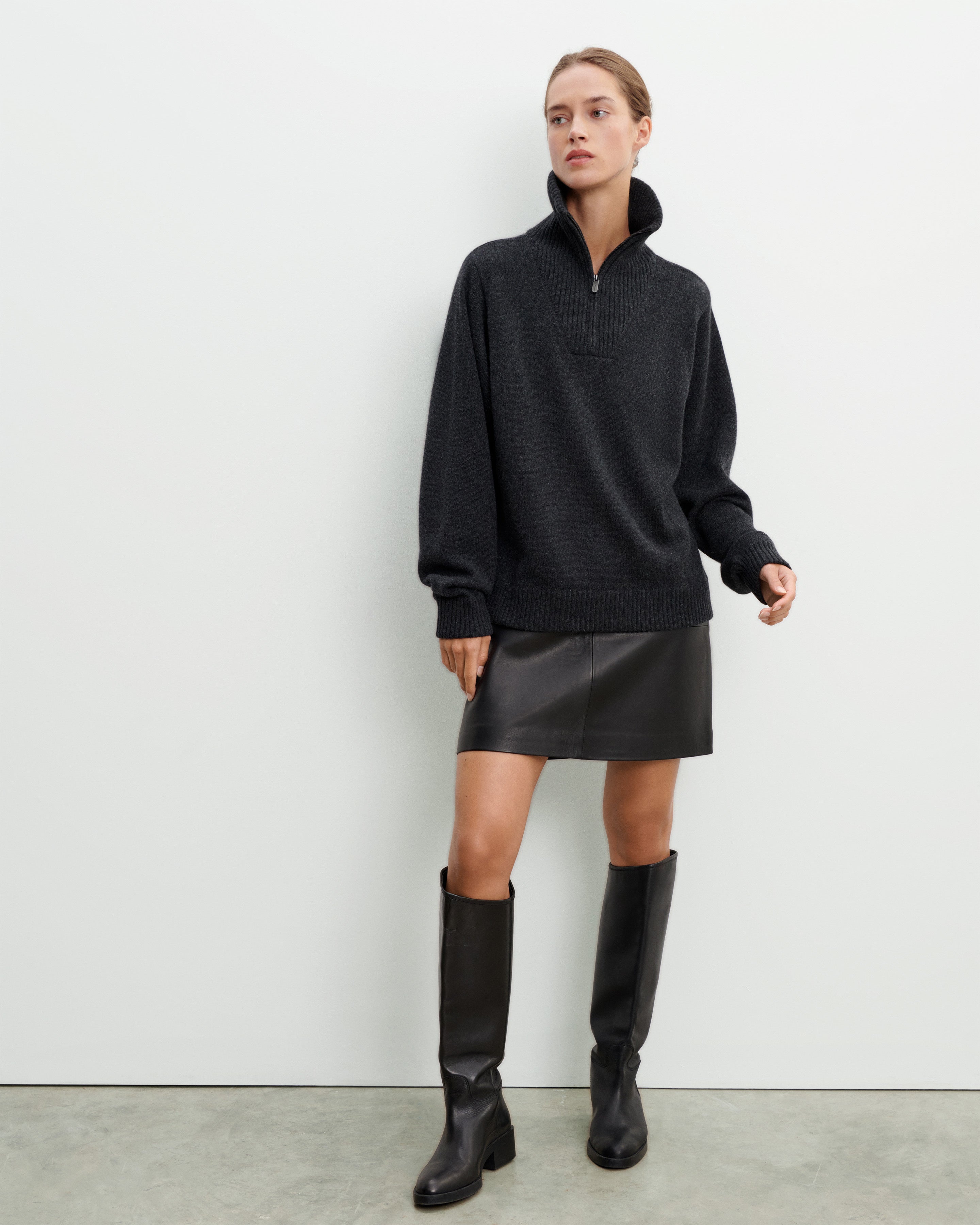 Mini jupe en cuir-NOIR-100% cuir agneau