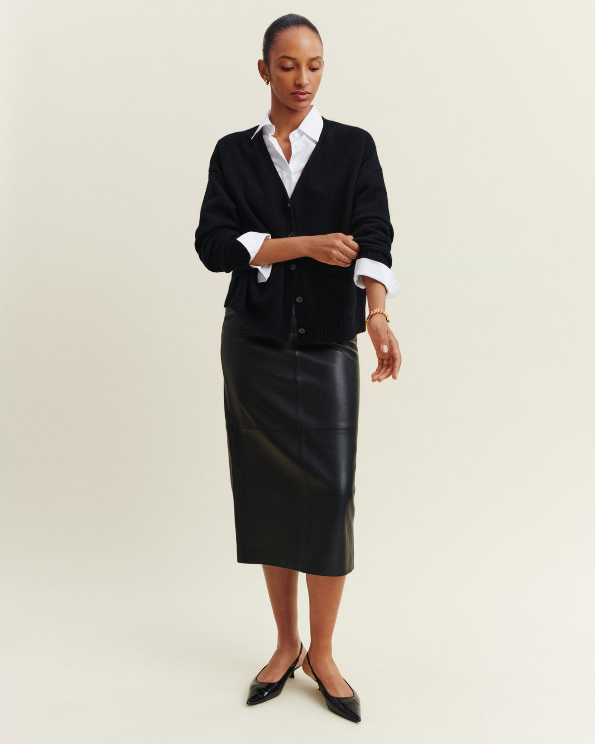 Jupe midi en cuir-NOIR-100% cuir agneau
