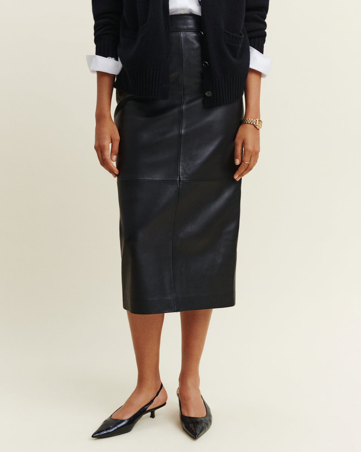 Jupe midi en cuir-NOIR-100% cuir agneau
