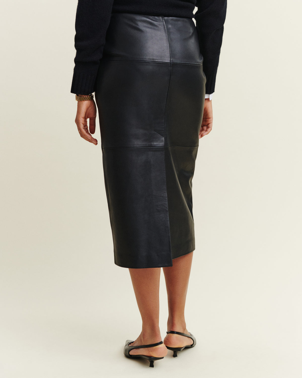 Jupe midi en cuir-NOIR-100% cuir agneau