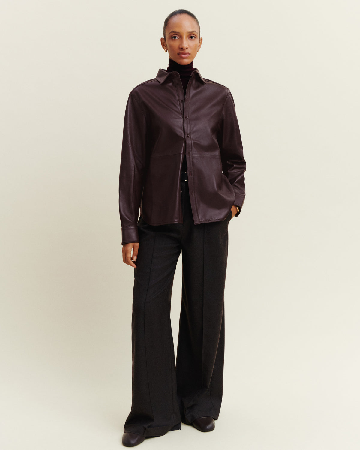 Chemise ample en cuir-GRENAT-100% cuir agneau