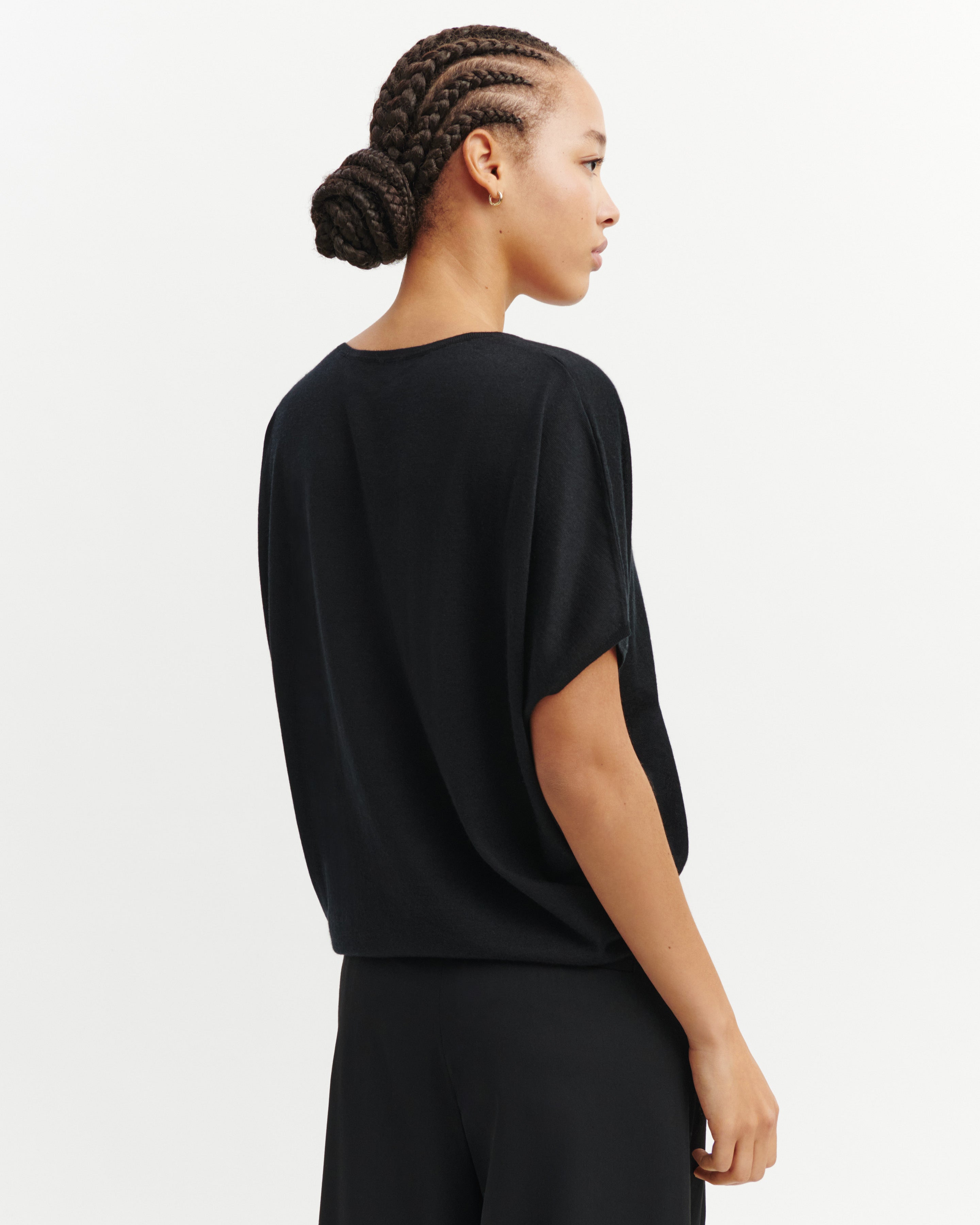 Pull V chauve-souris-NOIR-70% cachemire 30% soie