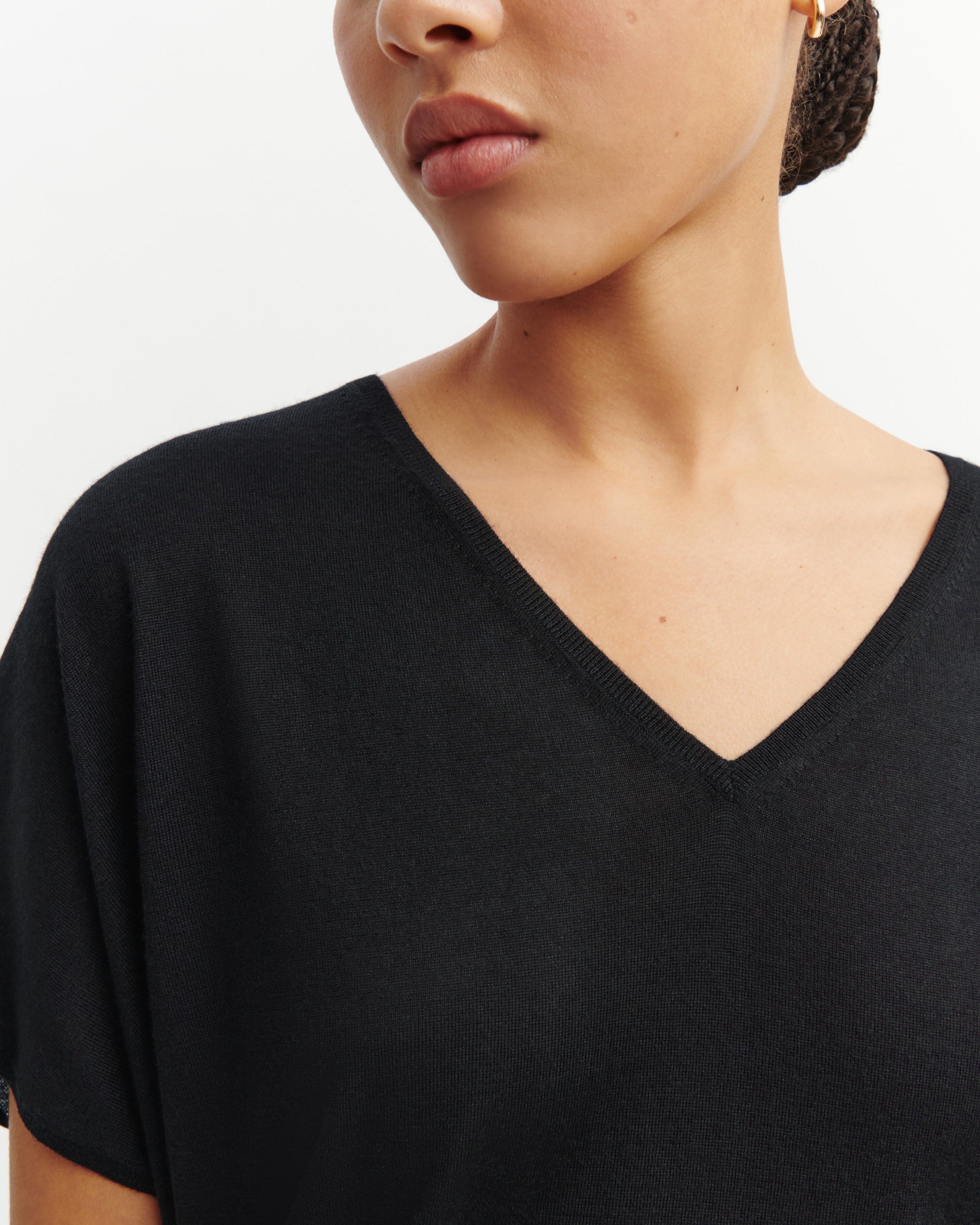 Pull V chauve-souris-NOIR-70% cachemire 30% soie