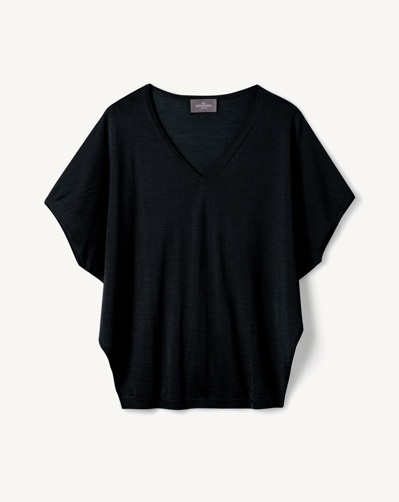 Pull V ultrafin chauve-souris-NOIR-70% CACHEMIRE 30% SOIE