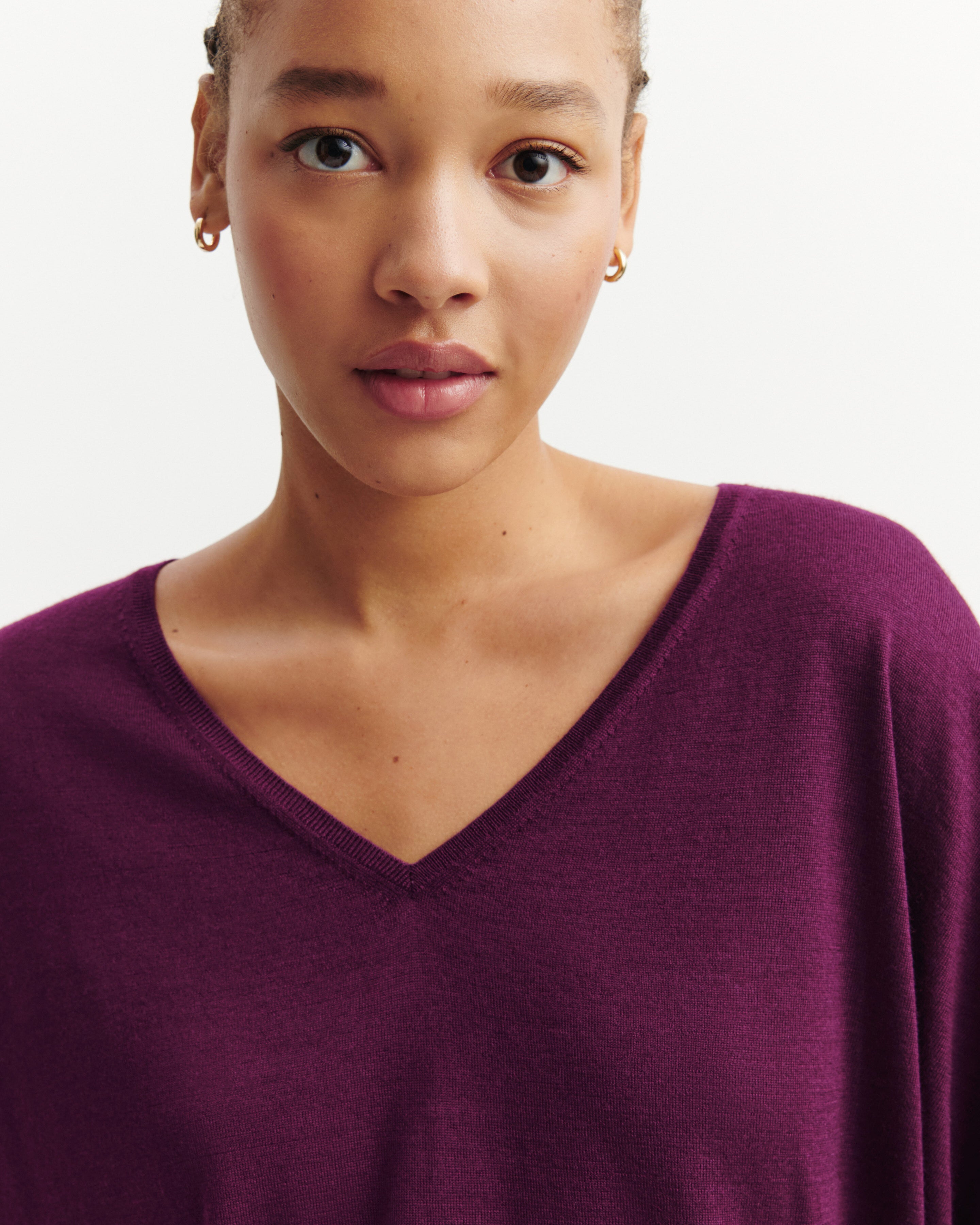 Pull V chauve-souris-OXALIS-70% cachemire 30% soie