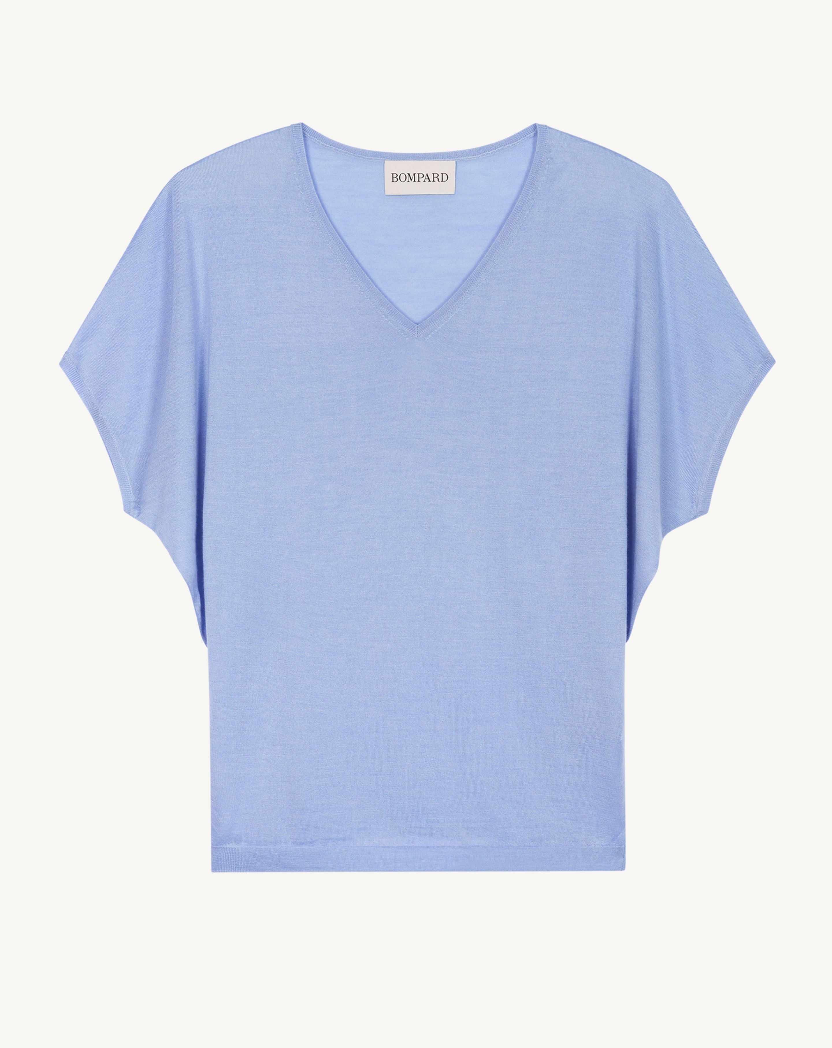 Pull V chauve-souris-BLEU AGATE-70% cachemire 30% soie