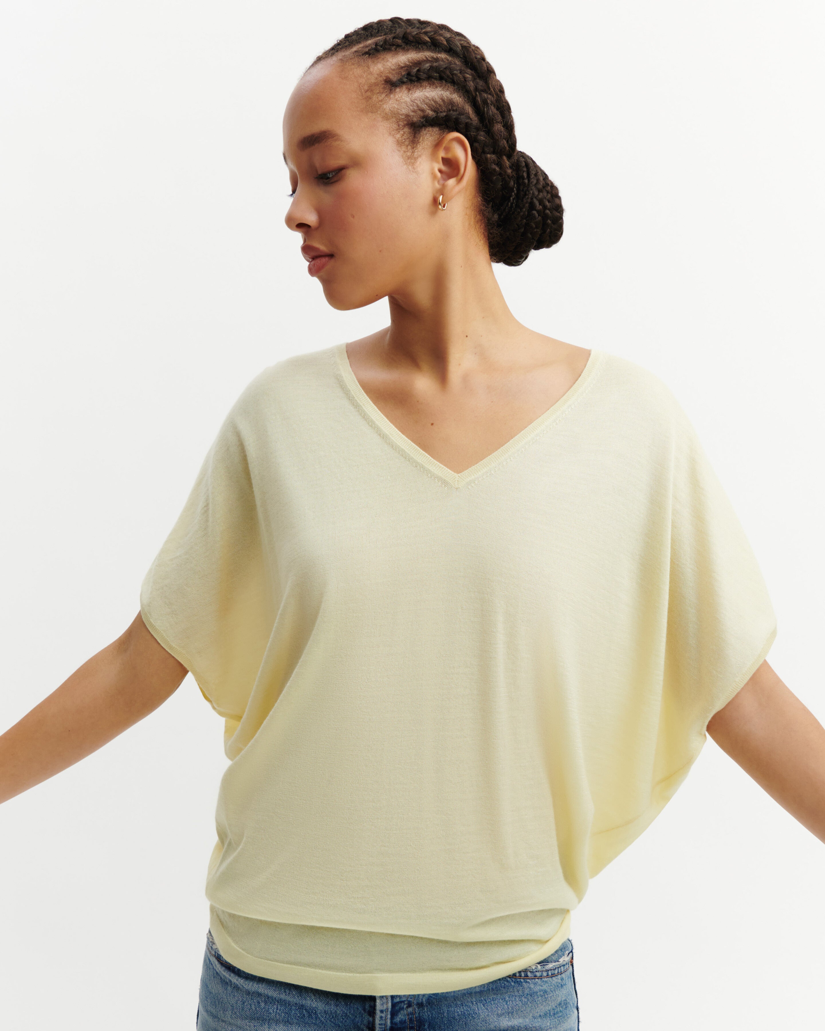 Pull V chauve-souris-ZESTE-70% cachemire 30% soie