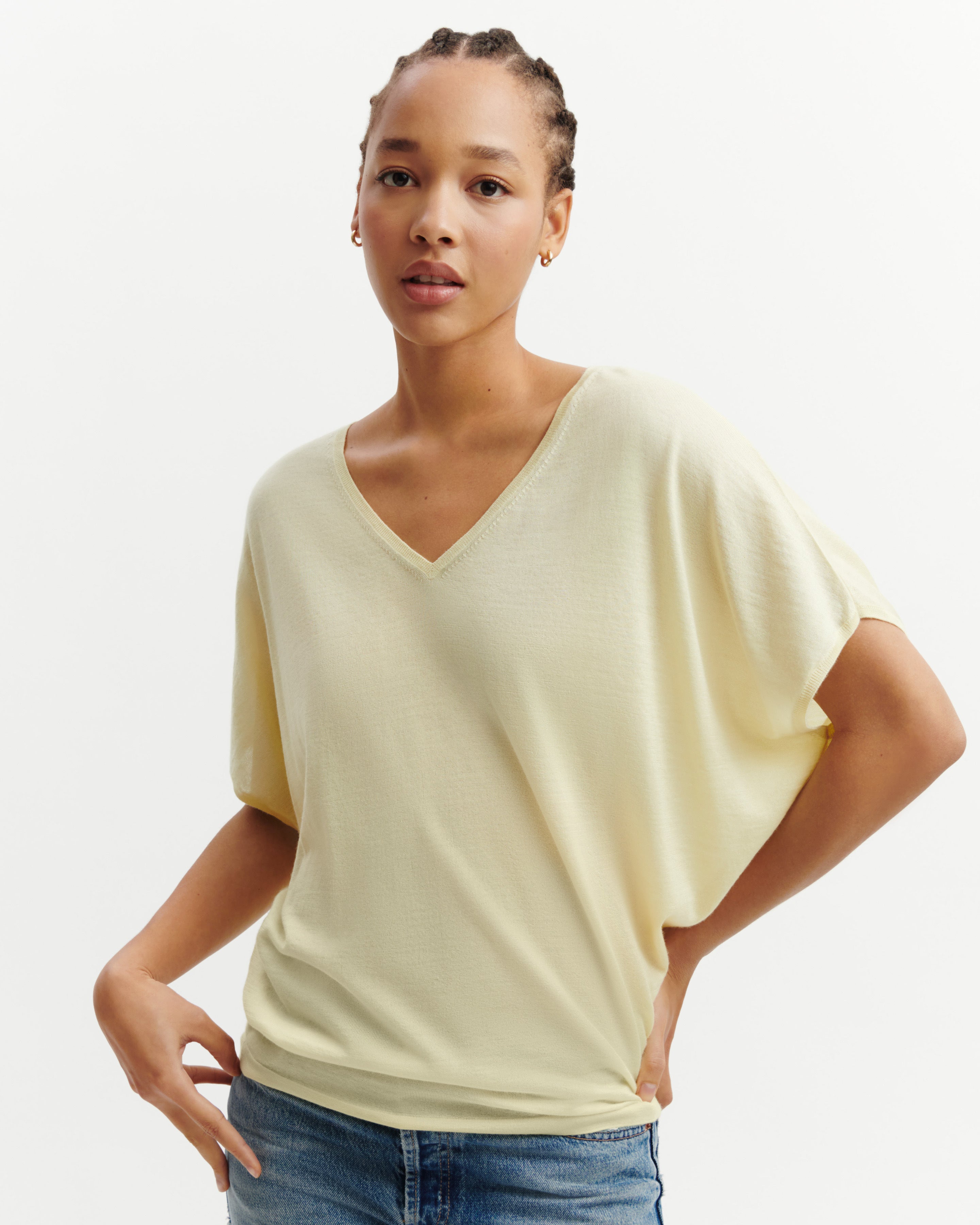 Pull V chauve-souris-ZESTE-70% cachemire 30% soie