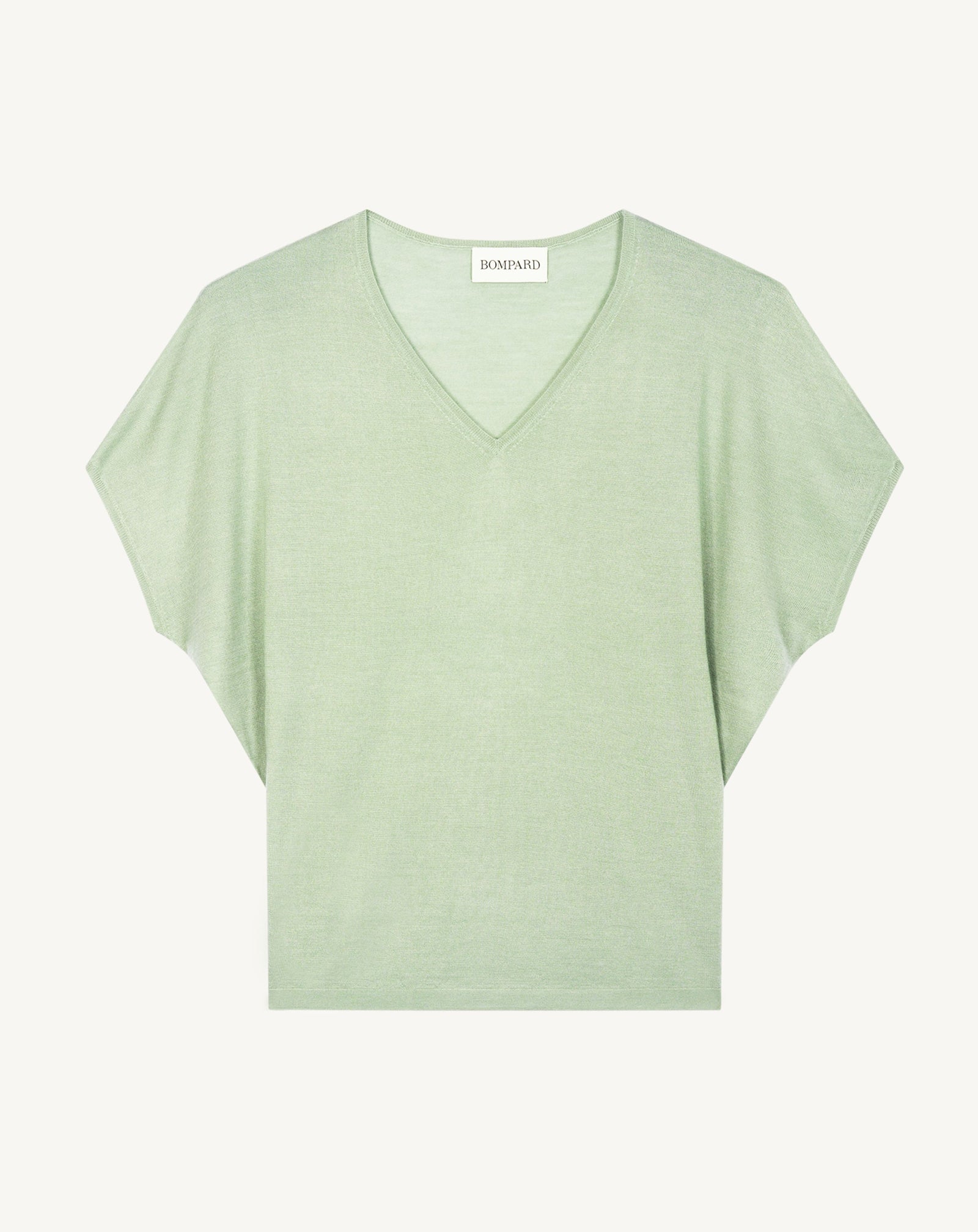 Pull V chauve-souris-VERT AMANDE-70% cachemire 30% soie