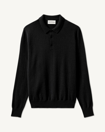 Polo à boutons-NOIR-100% CACHEMIRE
