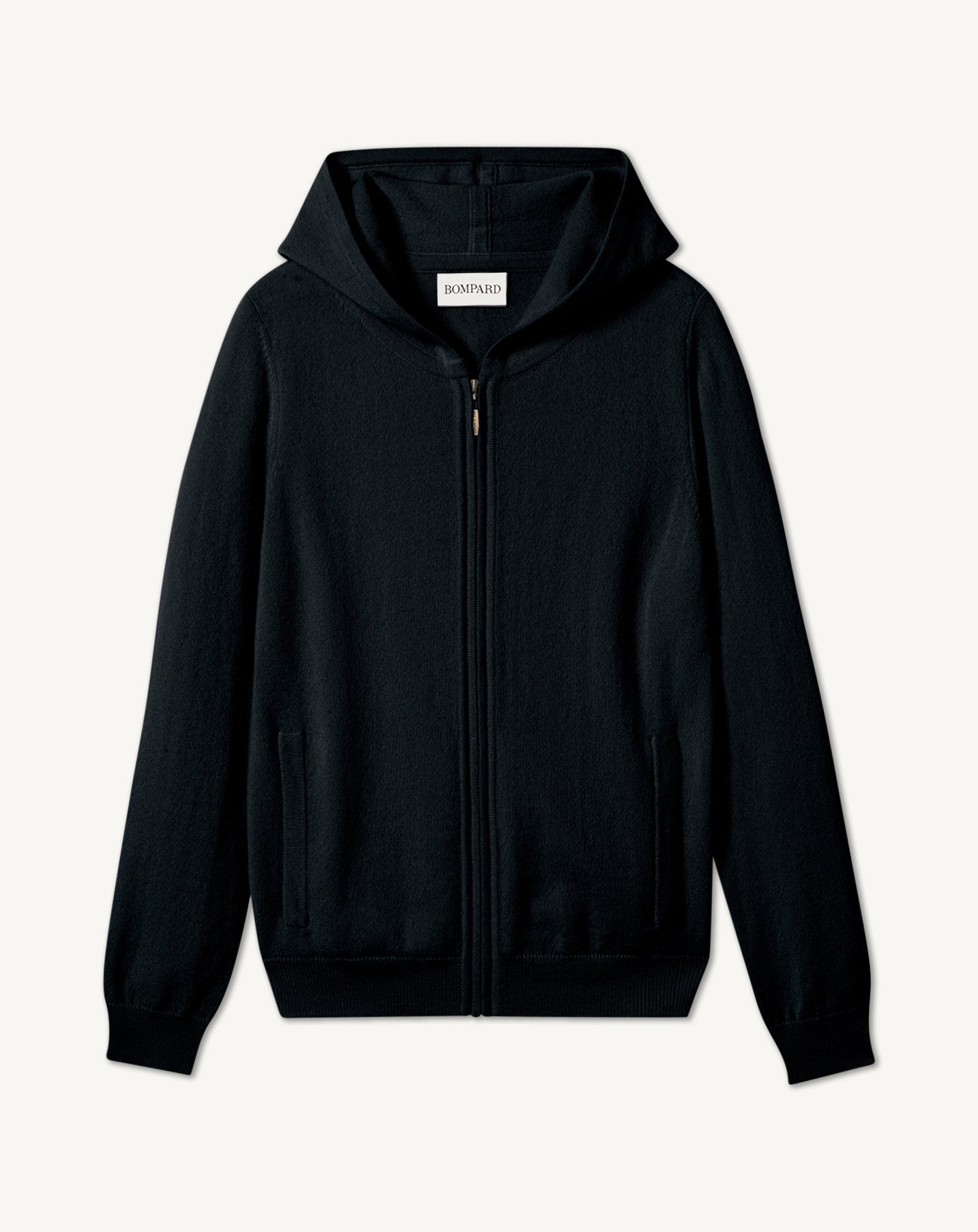 Hoodie zippé-NOIR-100% CACHEMIRE