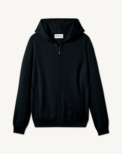 Hoodie zippé-NOIR-100% CACHEMIRE