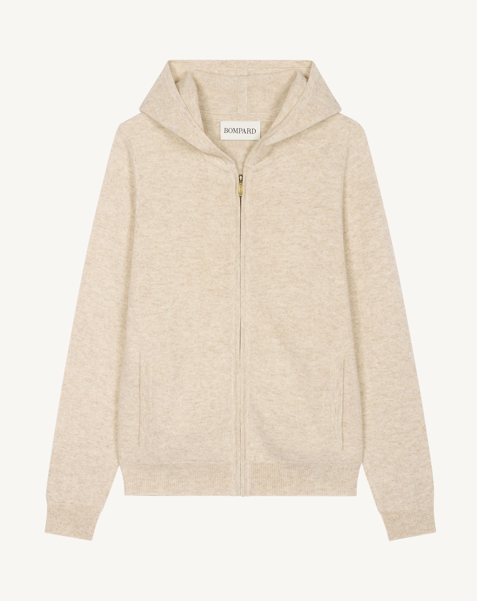 Pull à capuche zippé-TOURTERELLE-100% cachemire