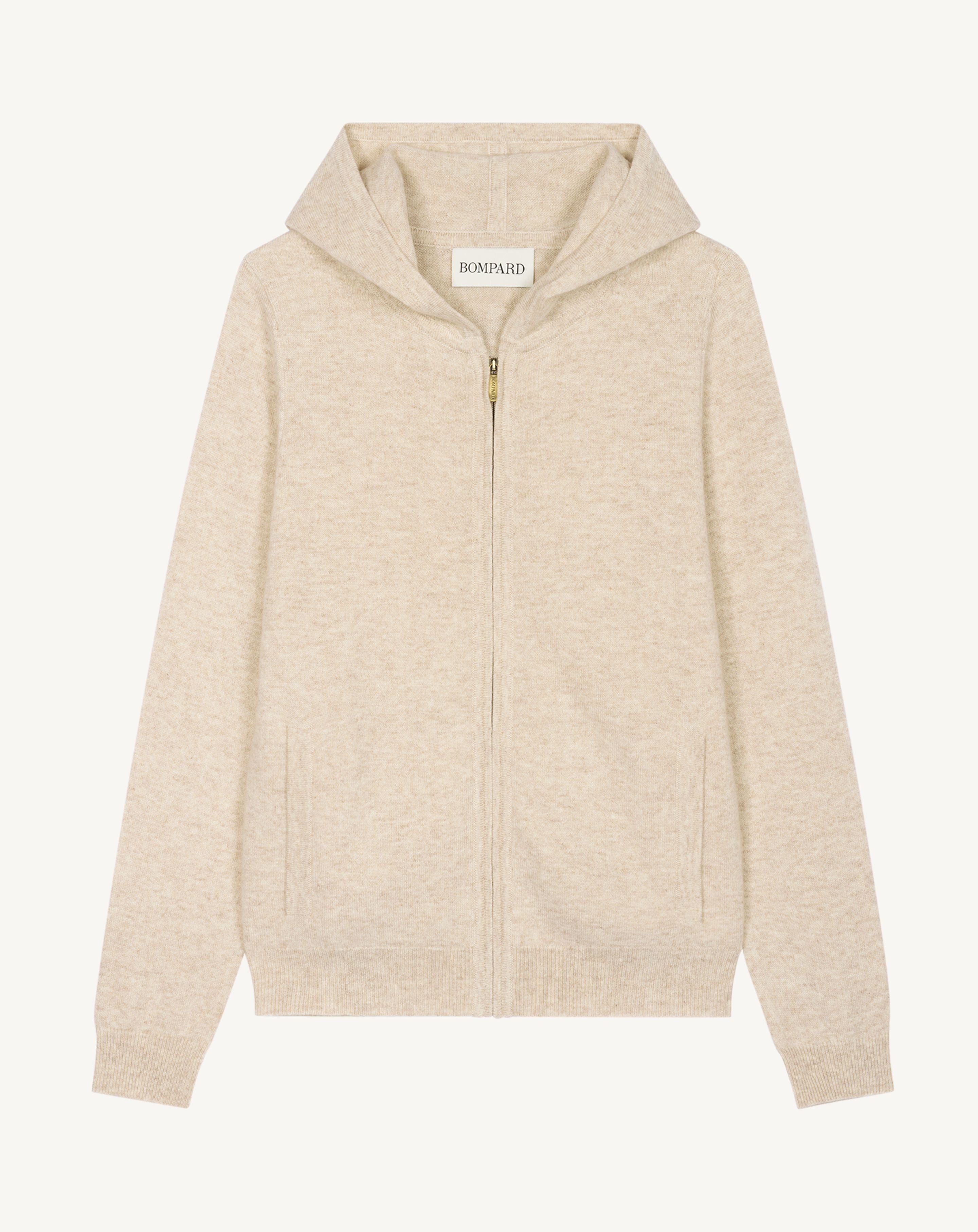 Pull à capuche zippé-TOURTERELLE-100% cachemire