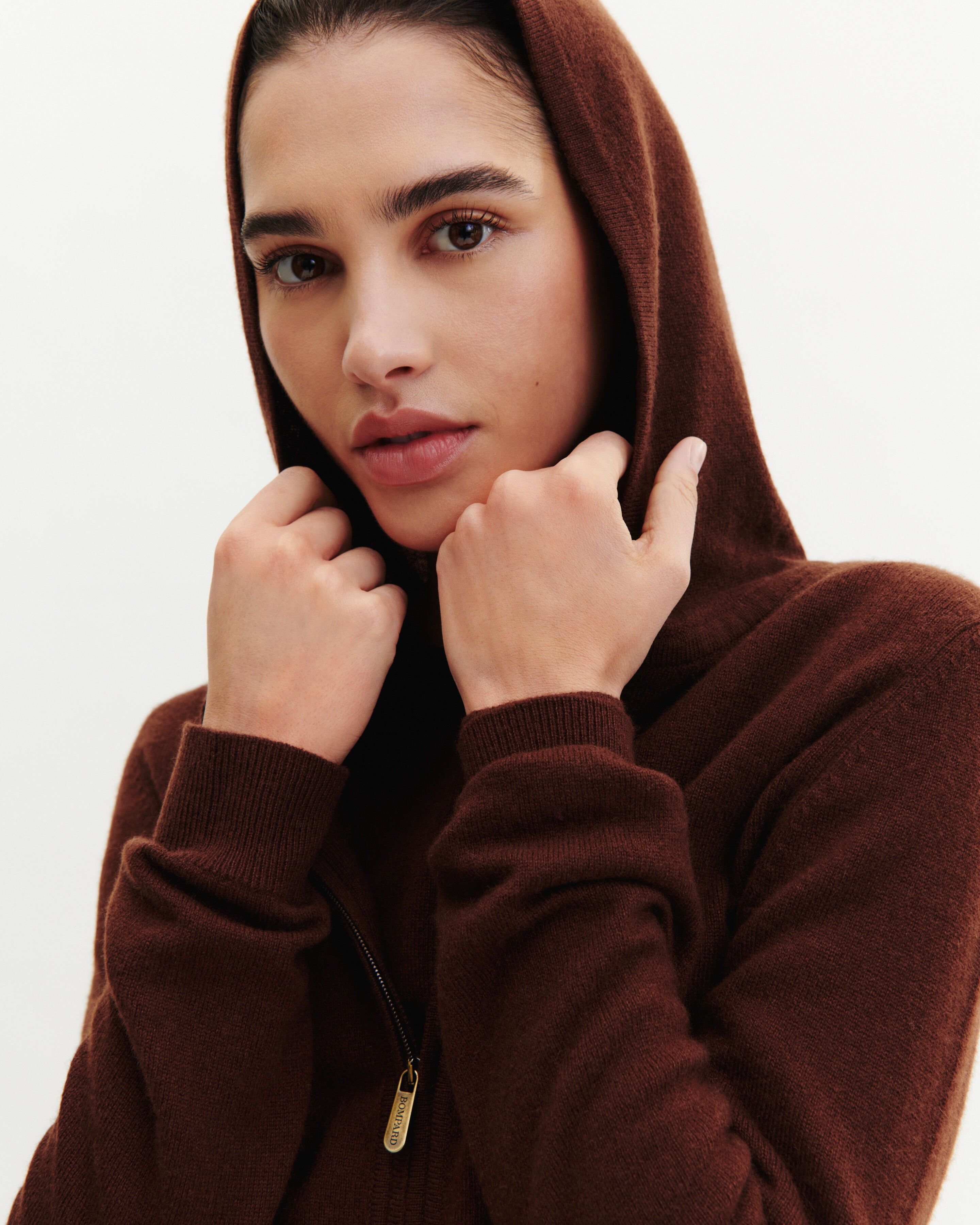 Pull à capuche zippé-CAFE-100% cachemire