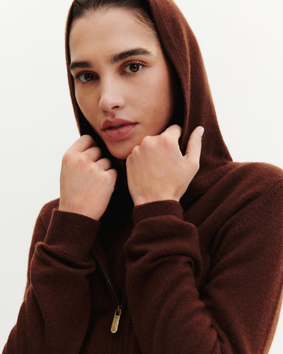 Pull à capuche zippé-CAFE-100% cachemire