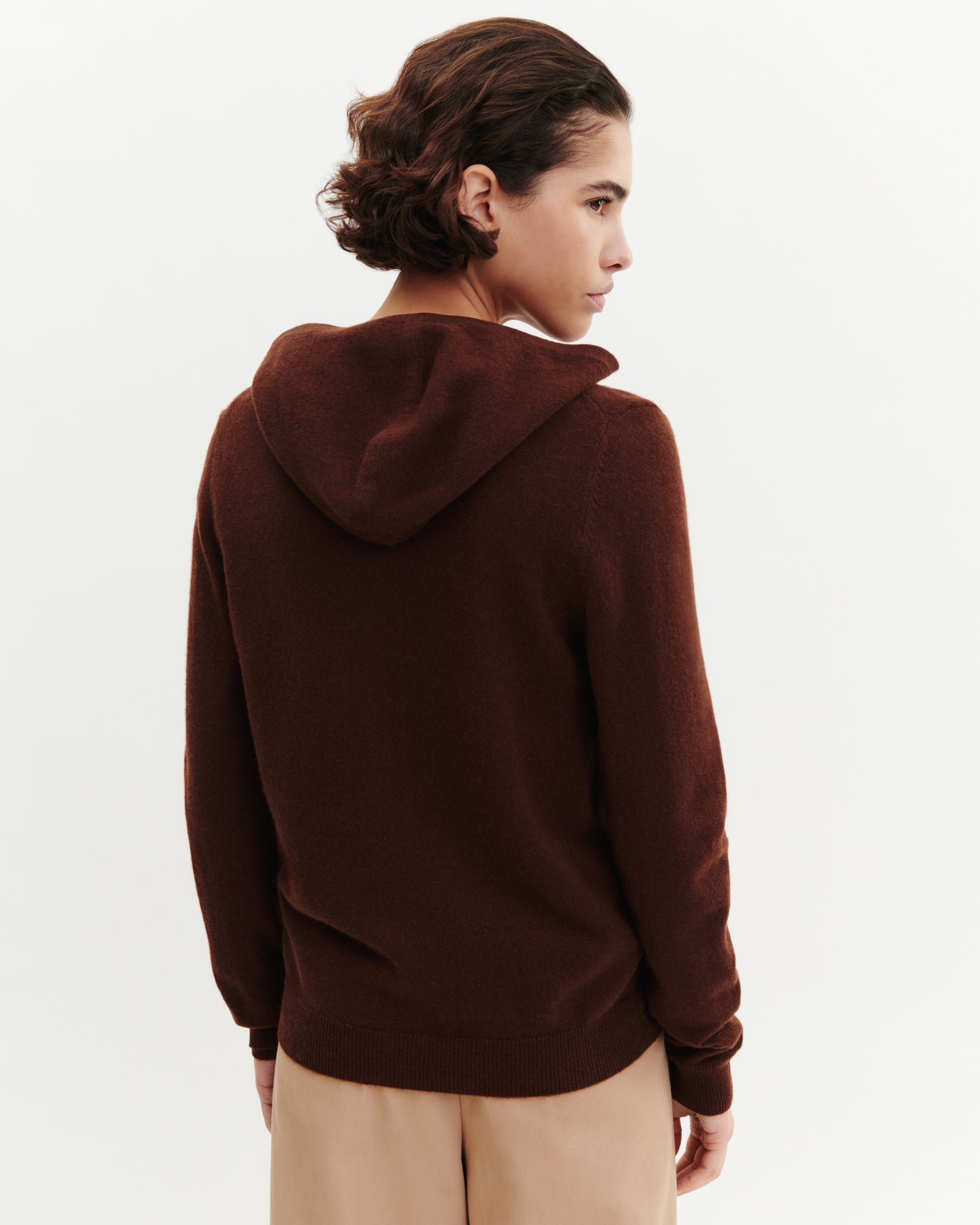 Pull à capuche zippé-CAFE-100% cachemire