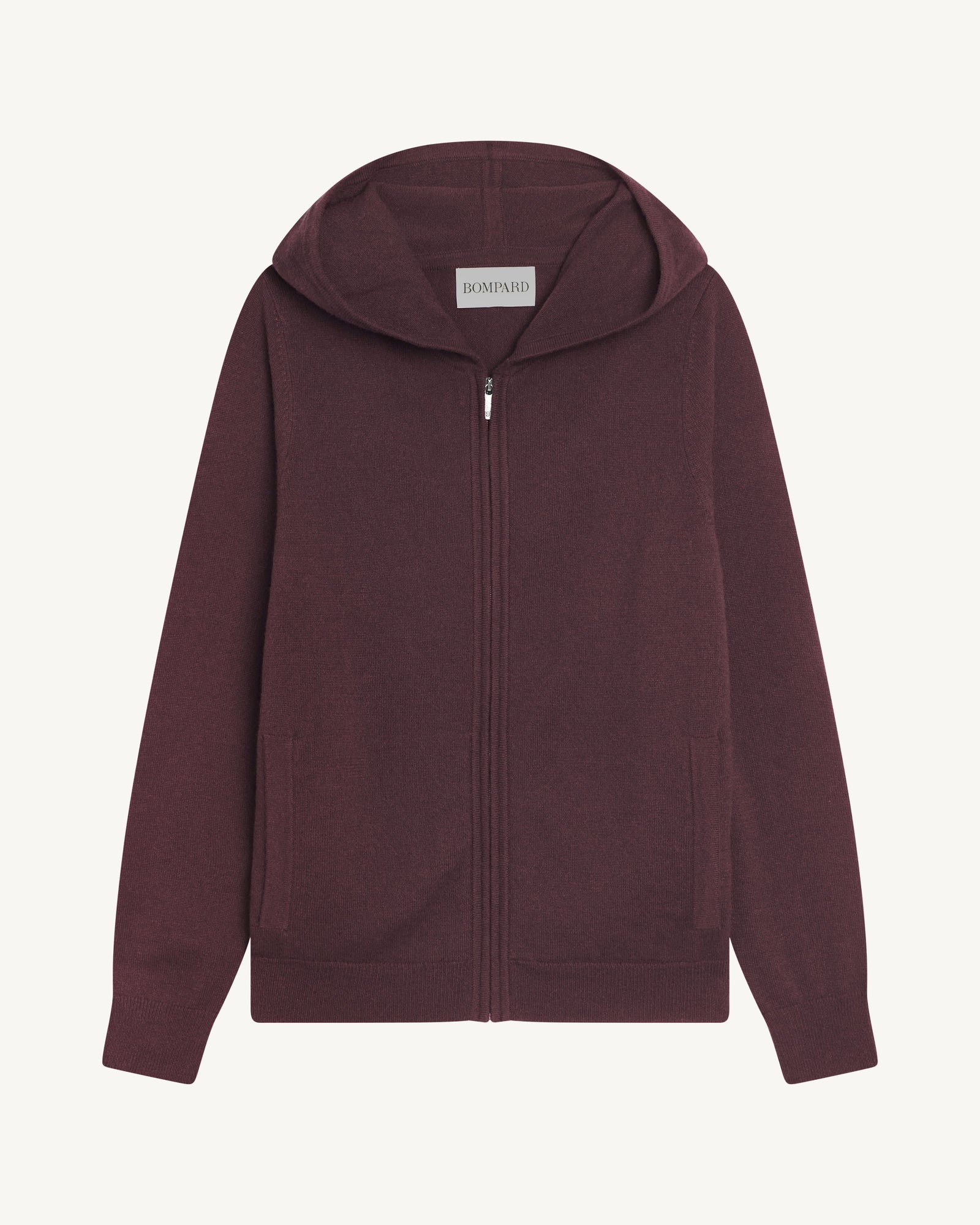 Pull à capuche zippé-GRENAT-100% cachemire