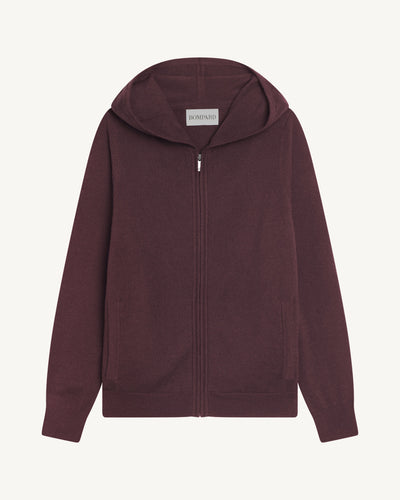 Pull à capuche zippé-GRENAT-100% cachemire