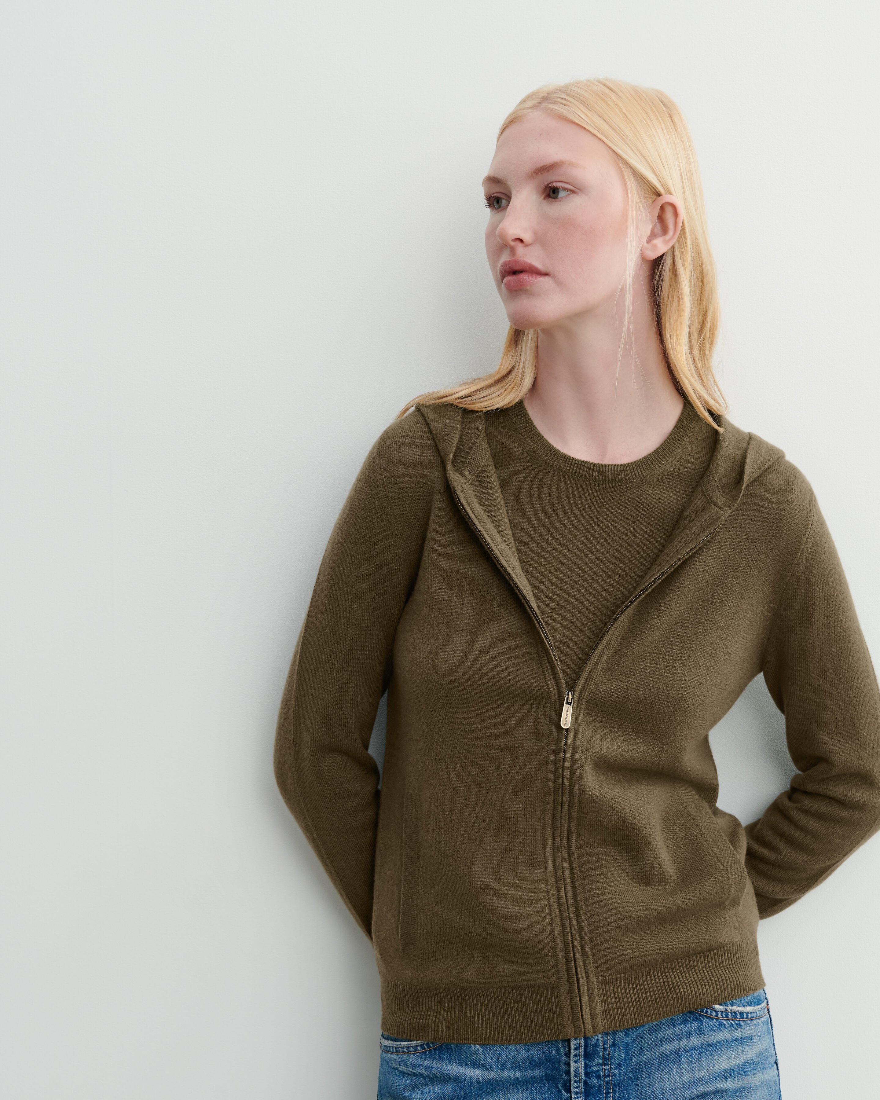 Pull à capuche zippé-BRONZE-100% cachemire