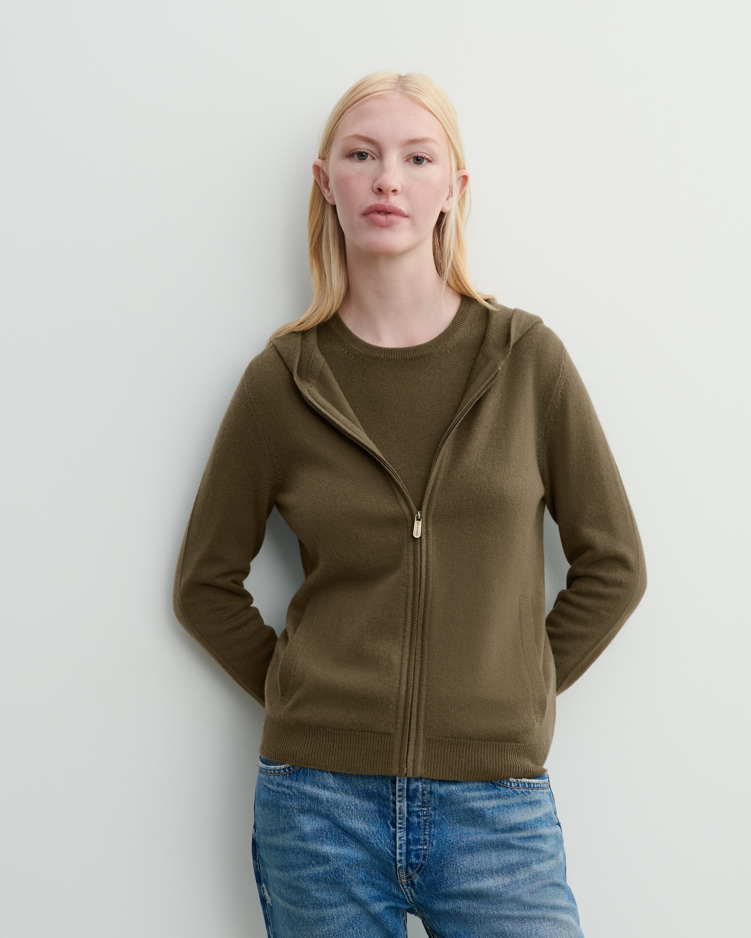 Pull à capuche zippé-BRONZE-100% cachemire