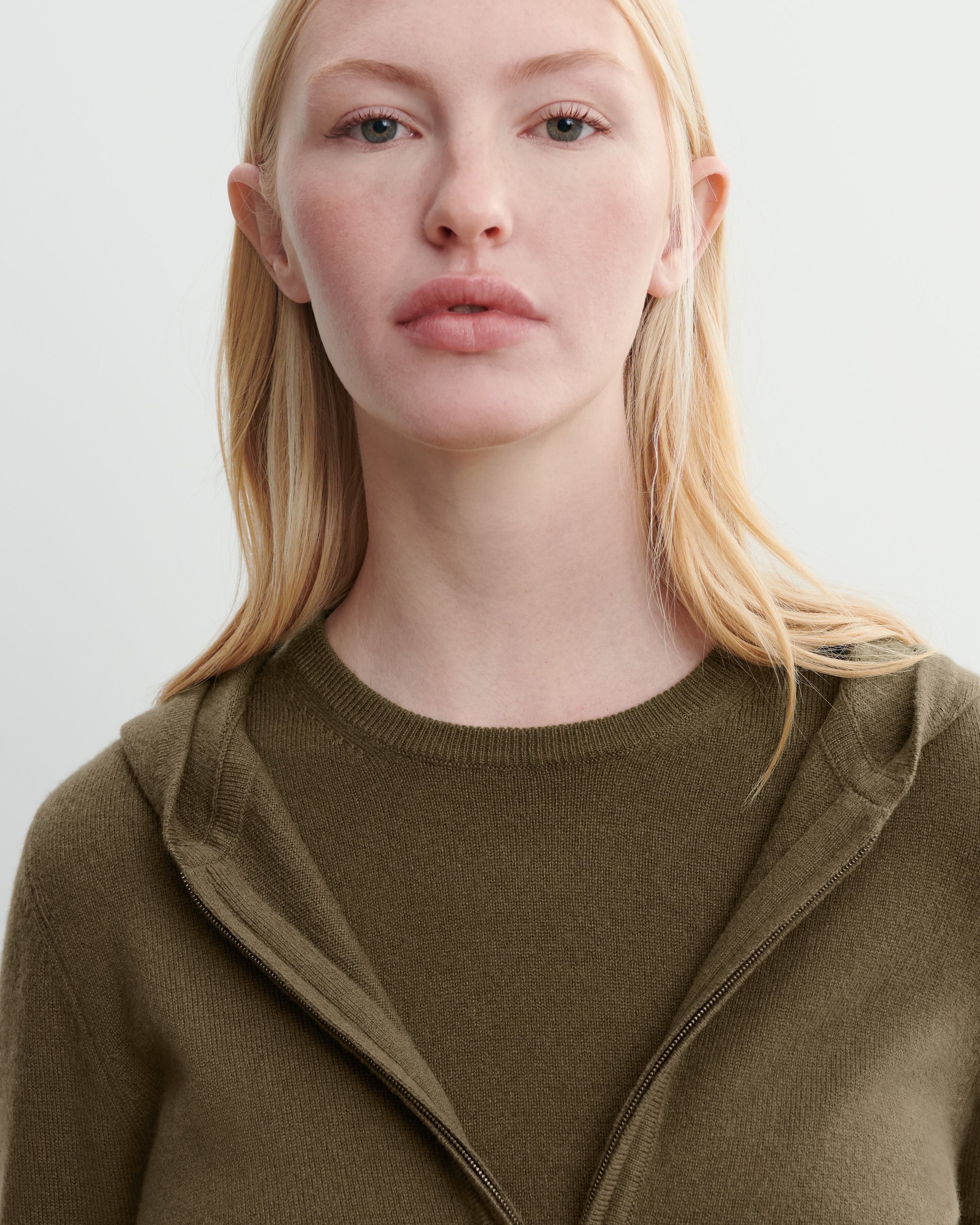 Pull à capuche zippé-BRONZE-100% cachemire