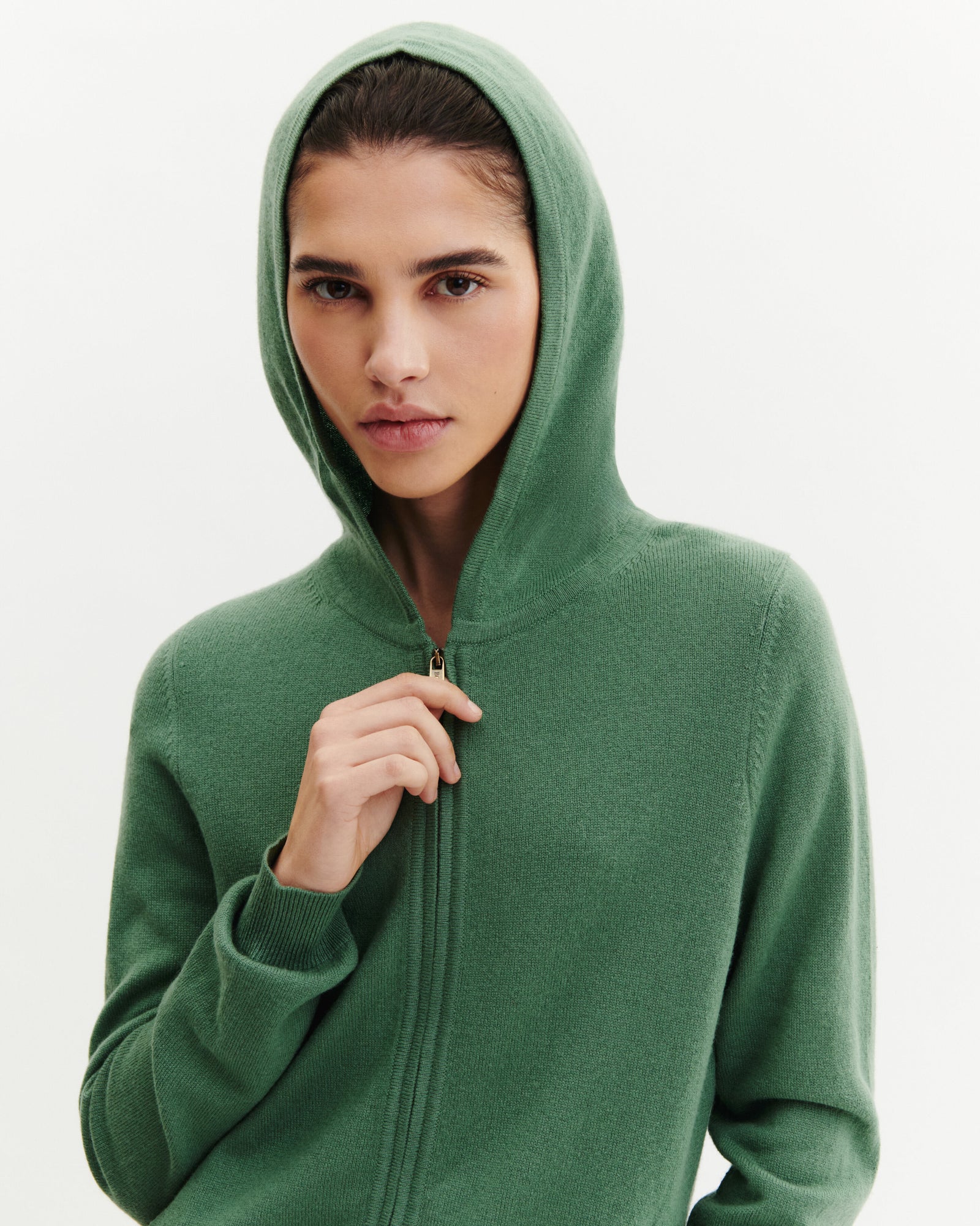 Pull à capuche zippé-JADE-100% cachemire