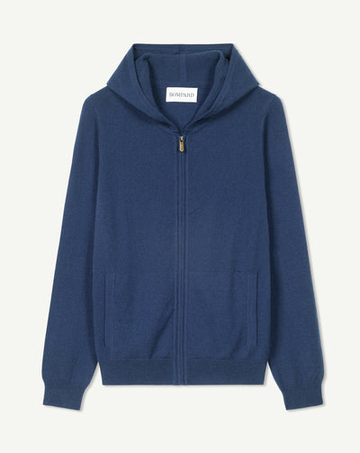 Pull à capuche zippé-BLEU NOCTURNE-100% cachemire