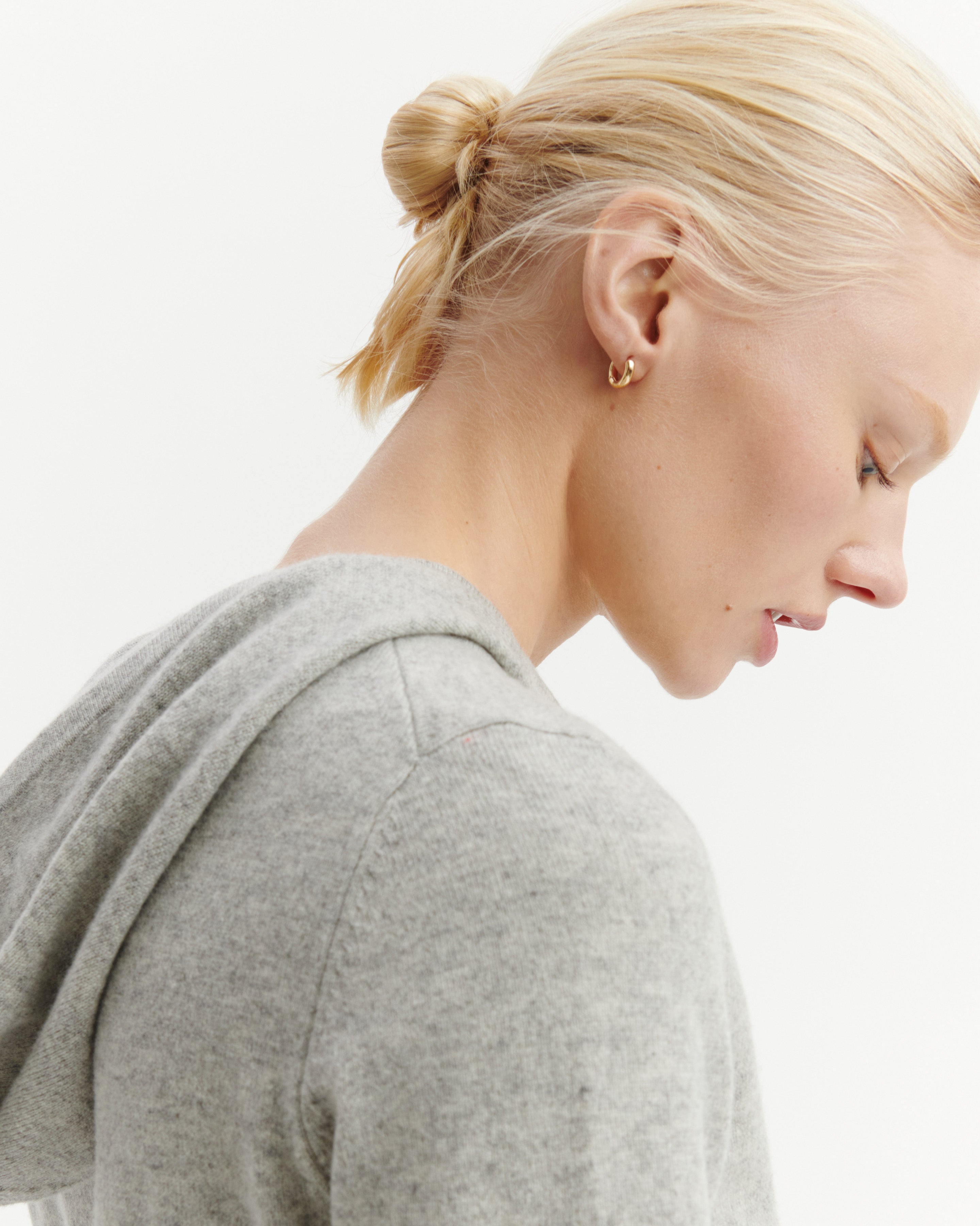 Pull à capuche zippé-GRIS ARGENTE-100% cachemire