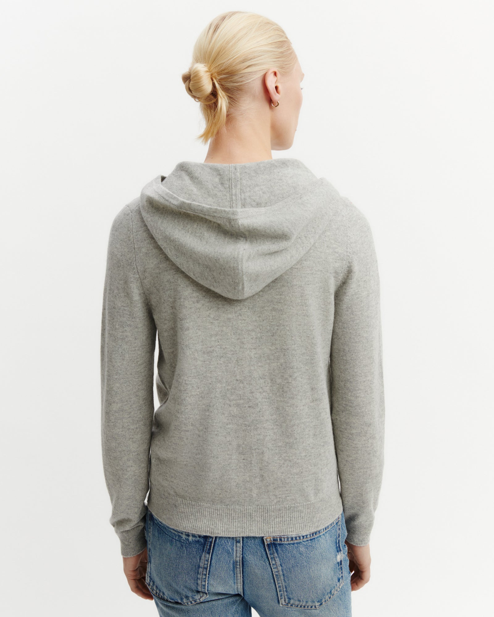 Pull à capuche zippé-GRIS ARGENTE-100% cachemire