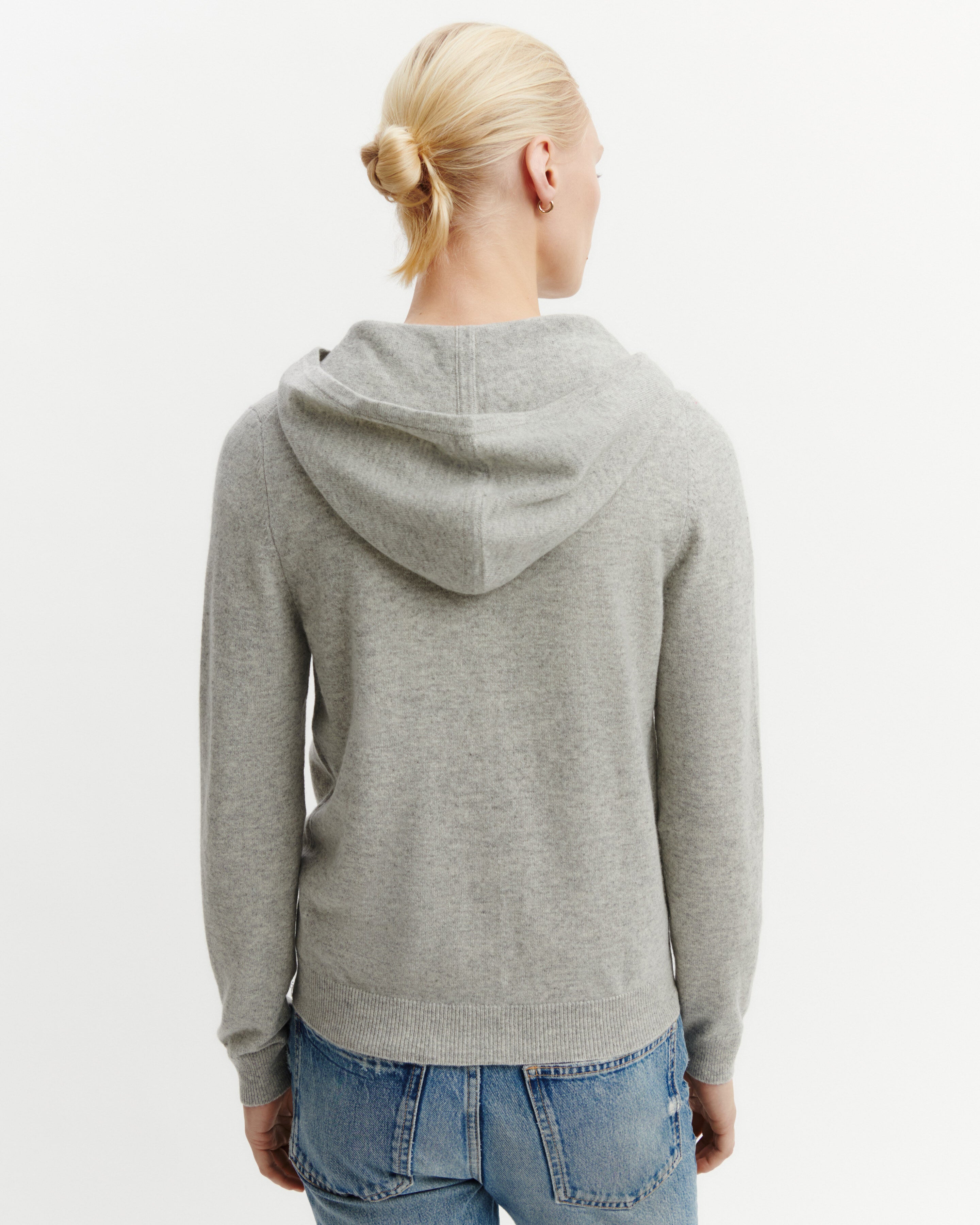 Pull à capuche zippé-GRIS ARGENTE-100% cachemire