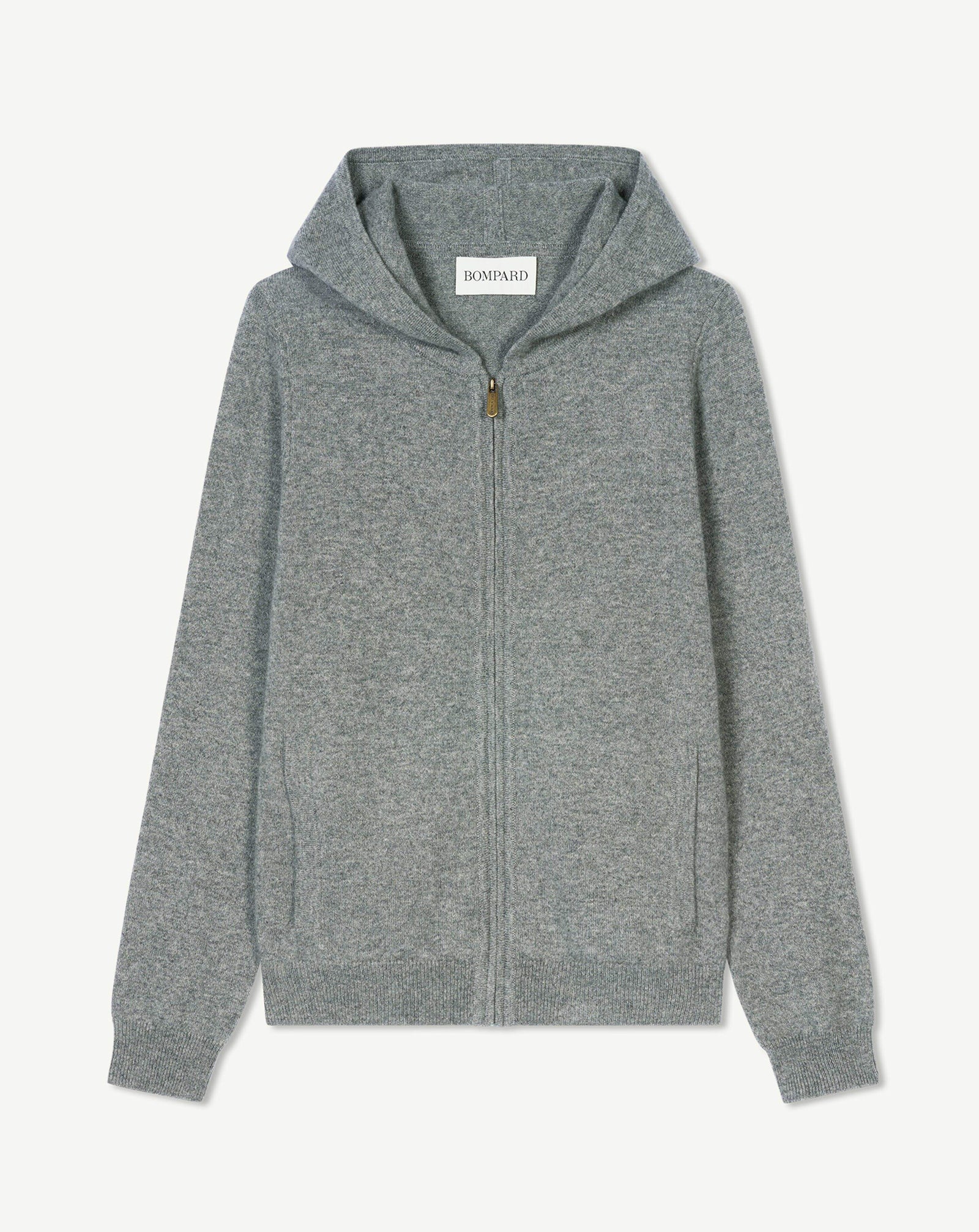 Pull à capuche zippé-GRIS METEORITE-100% cachemire