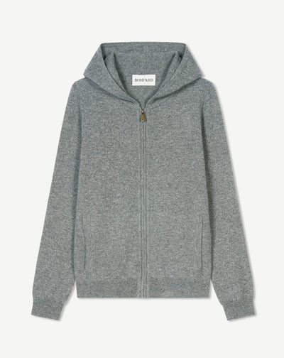 Pull à capuche zippé-GRIS METEORITE-100% cachemire