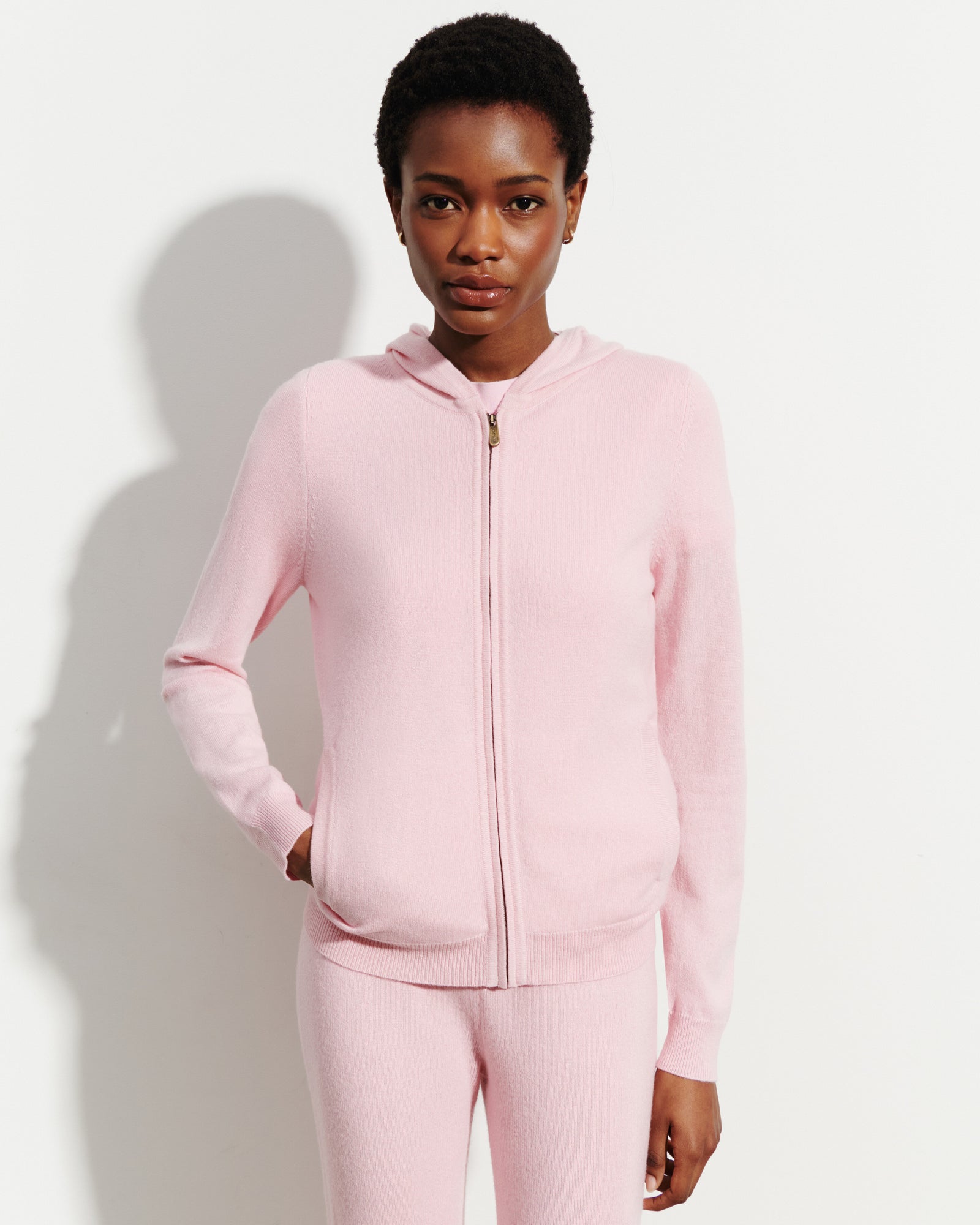 Pull à capuche zippé-SAKURA-100% cachemire