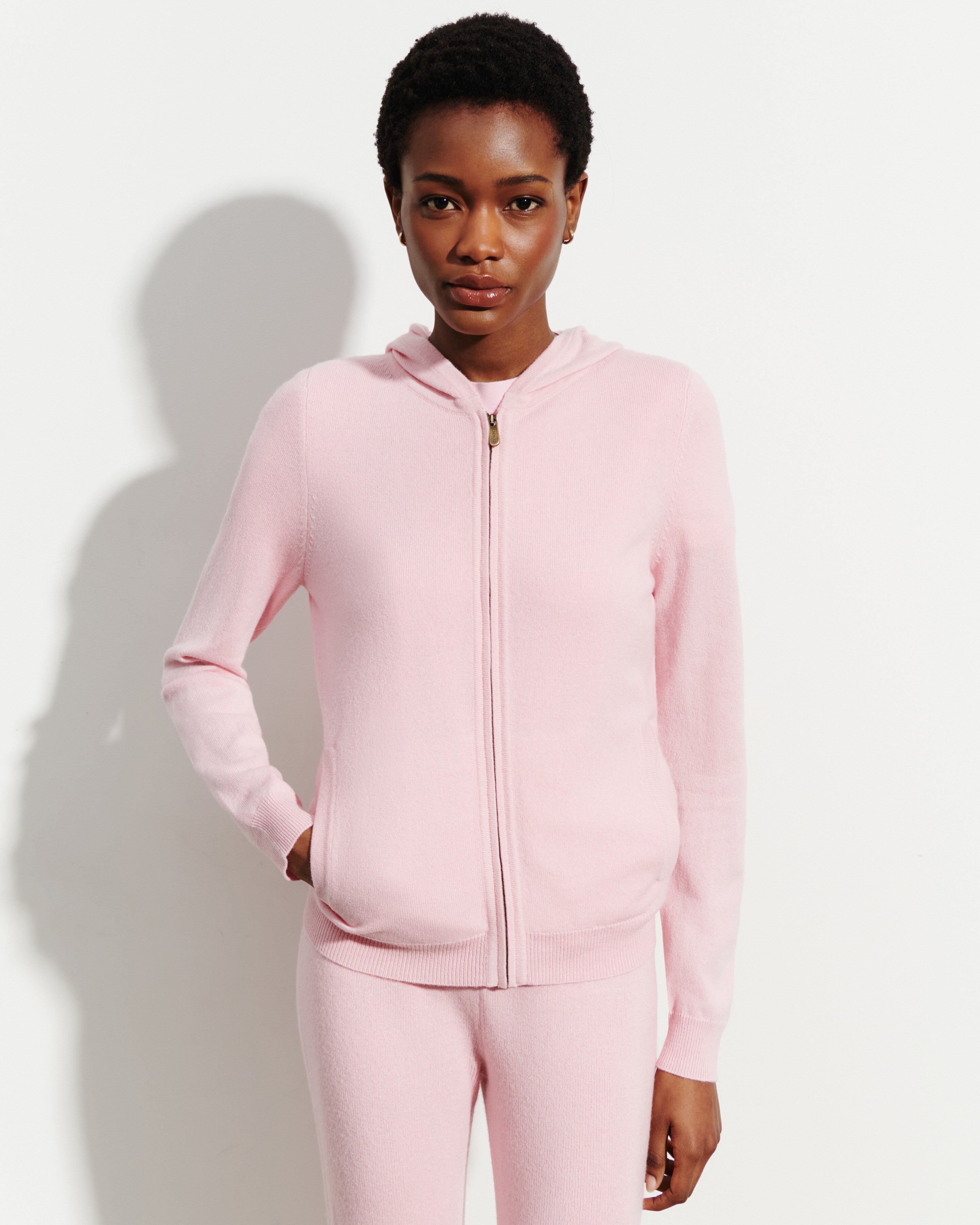 Pull à capuche zippé-SAKURA-100% cachemire